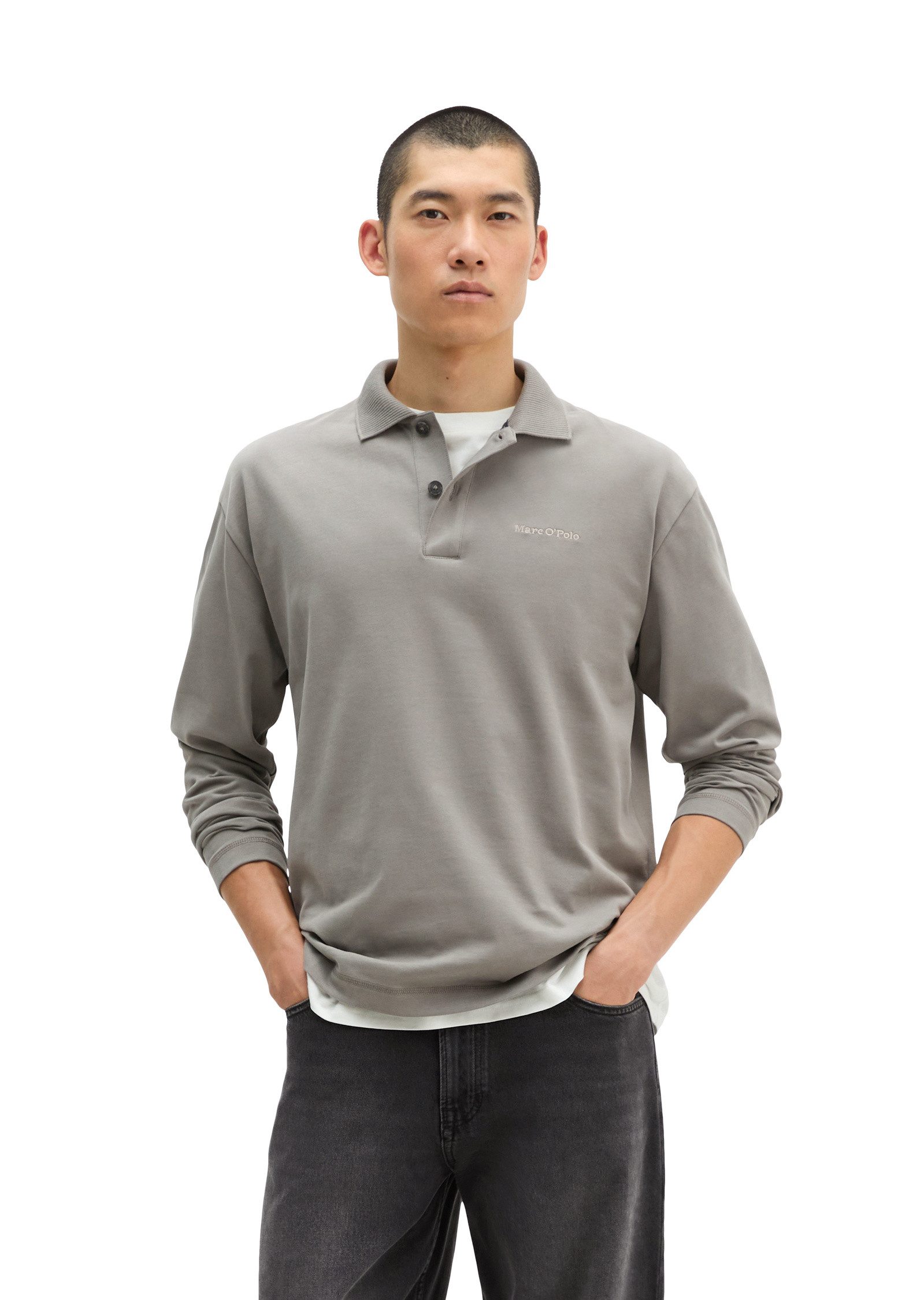 Marc O'Polo Langarm-Poloshirt aus schwerem Bio-Baumwoll-Jersey