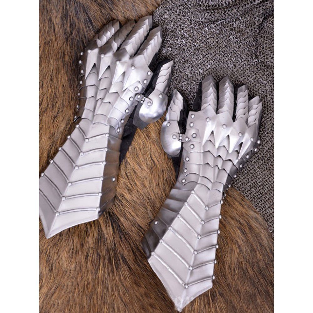Ritter-Kostüm 1 Paar Plattenhandschuhe aus 1,3 mm Stahl, vernietet und vernäht