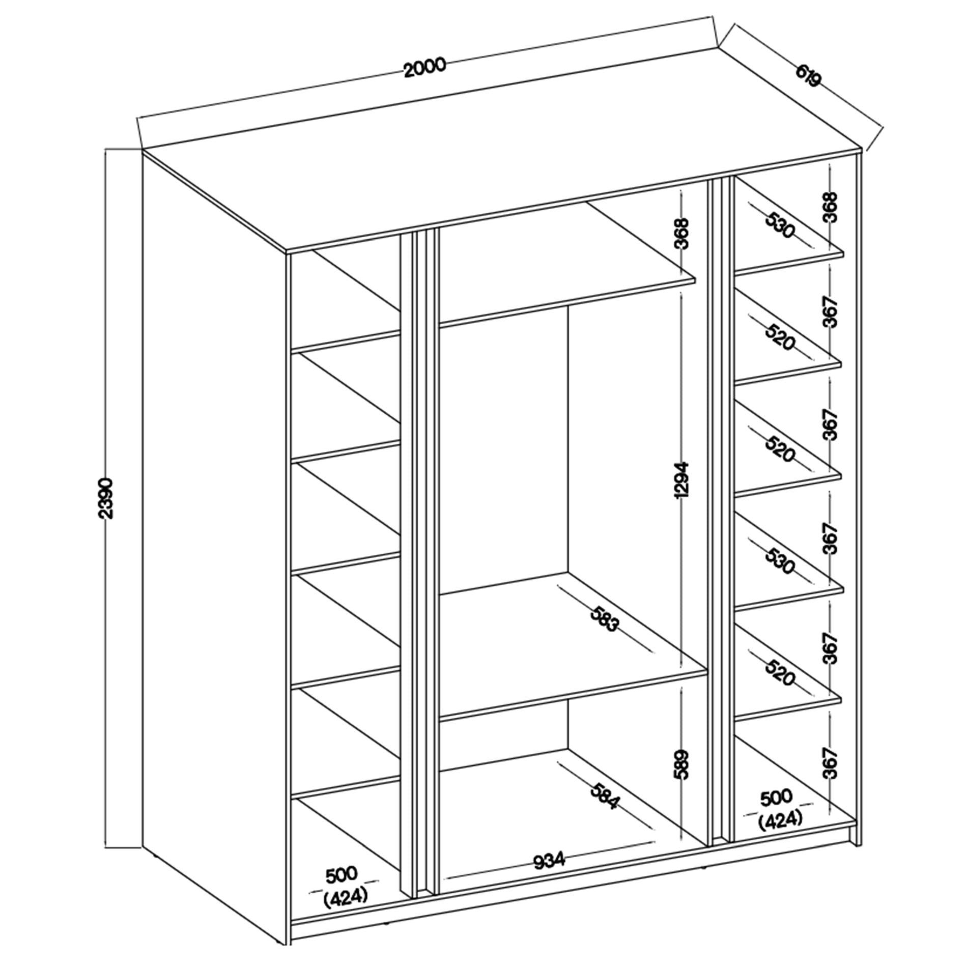 Selsey Kleiderschrank KAJA 4-türig mit Soft-Close, Kleiderstange und 11 Regalfächern, 200 cm