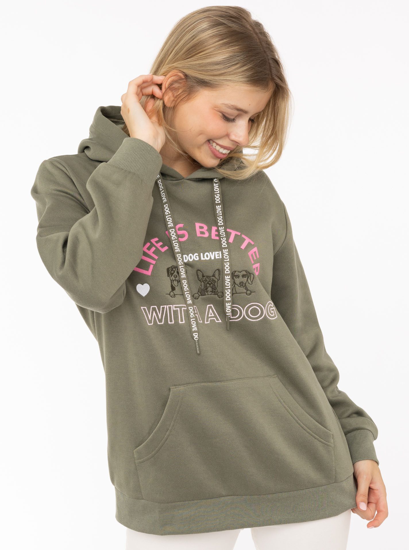 Zwillingsherz Hoodie "Dog Life" Mini-Me,mit gestickten Hunden und Slogan