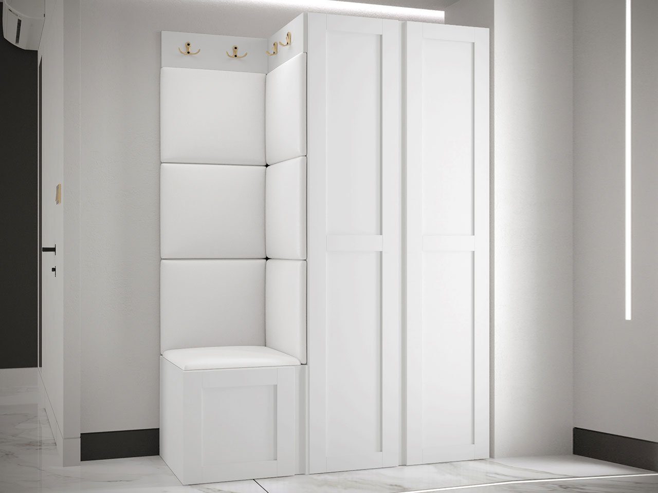 MIRJAN24 Garderoben-Set Orion Ramiro XXIII, (Kleiderschrank, Schuhschrank, Kleiderhakenbrett, 7x Paneel 42x42), 8 Kleiderhaken für Kleidung, Metallgriffe