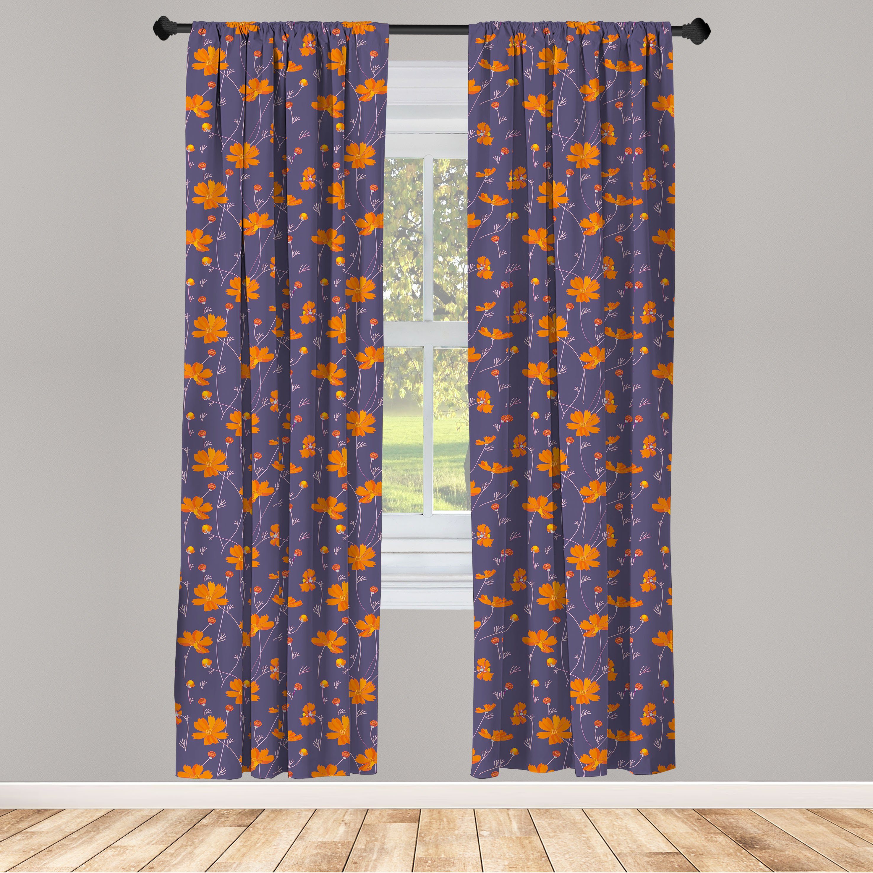 Gardine Vorhang für Wohnzimmer Schlafzimmer Dekor, Abakuhaus, Microfaser, Burnt orange Blumen Thin Aehrenstiele