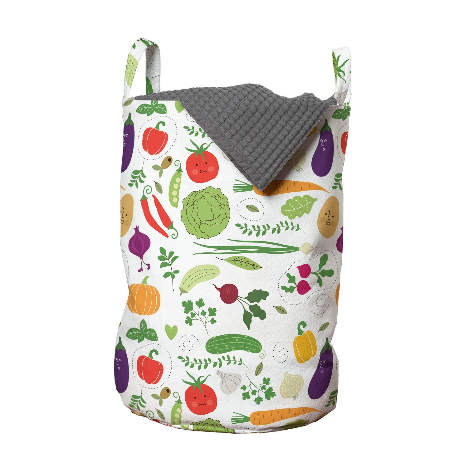Abakuhaus Wäschesäckchen Wäschekorb mit Griffen Kordelzugverschluss für Waschsalons, Gemüse Vegetarisch Kohl