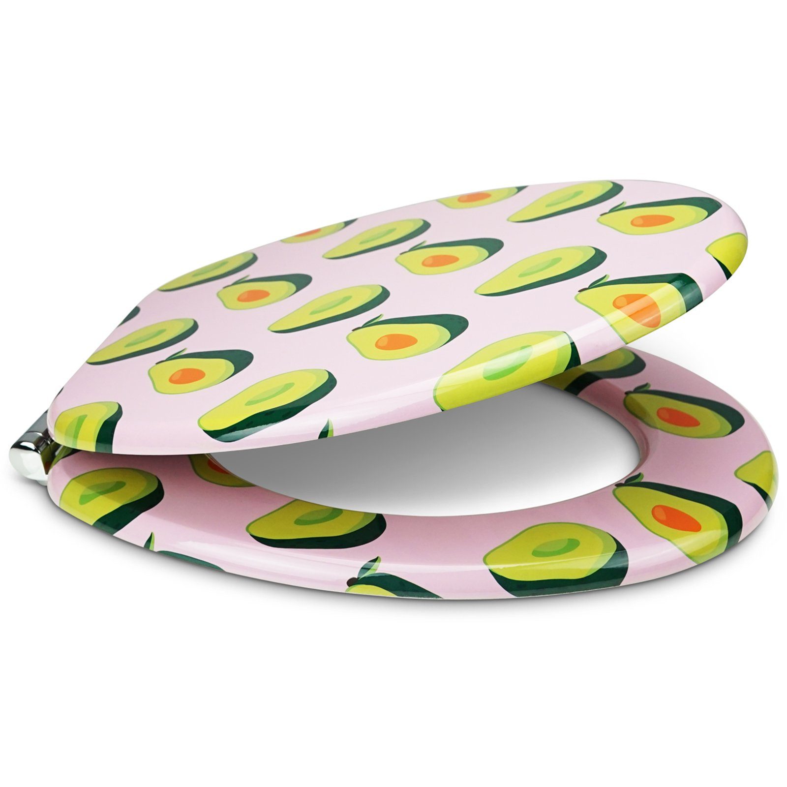 Sanfino WC-Sitz "Pink Avocado" Premium Toilettendeckel mit Absenkautomatik aus Holz, mit schönem Avocado-Motiv, hohem Sitzkomfort, einfache Montage