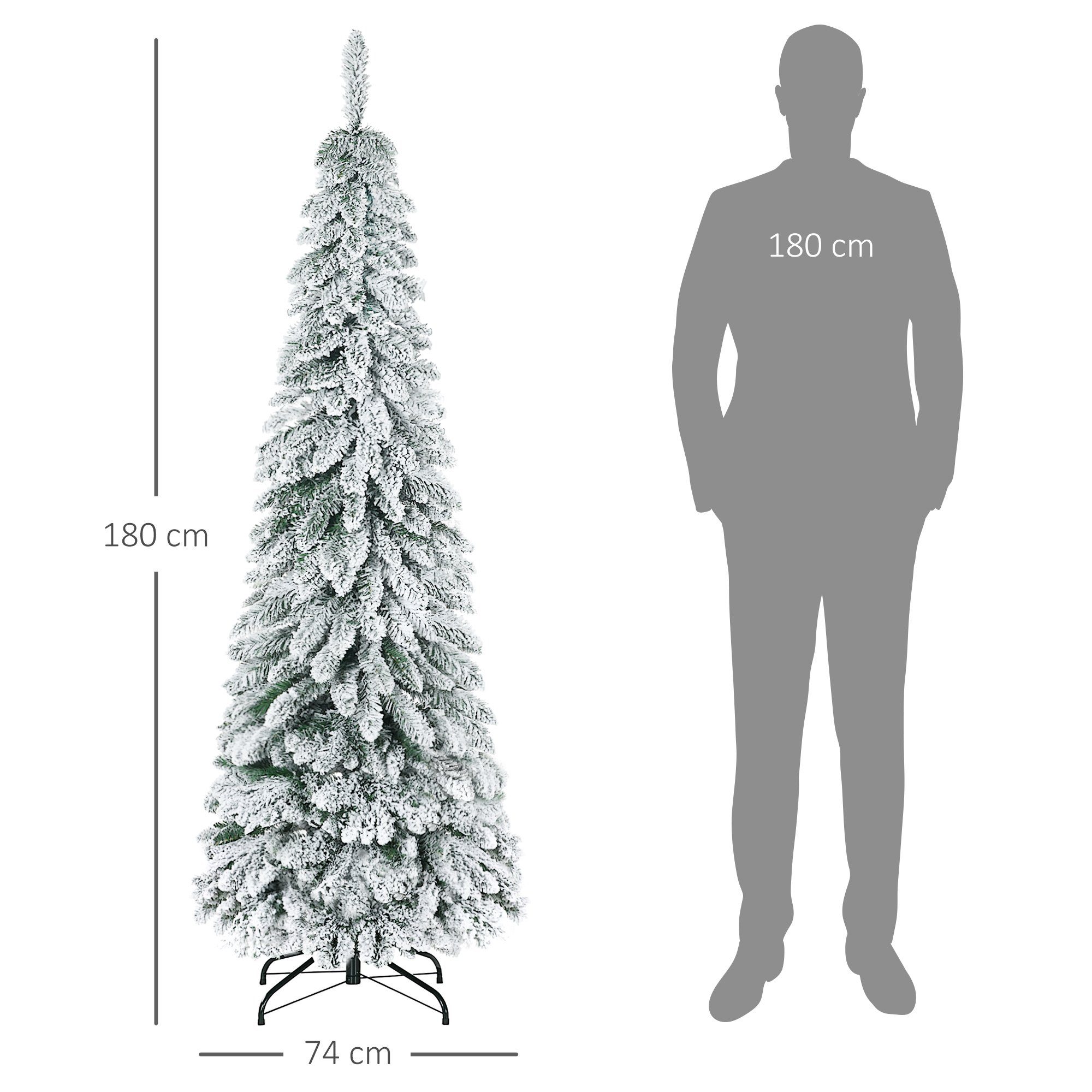 HOMCOM Künstlicher Weihnachtsbaum Künstlicher Weihnachtsbaum, 1,80 m Kunsttanne, mit 523 Zweigen, Tanne, mit Kunstschnee dekoriert