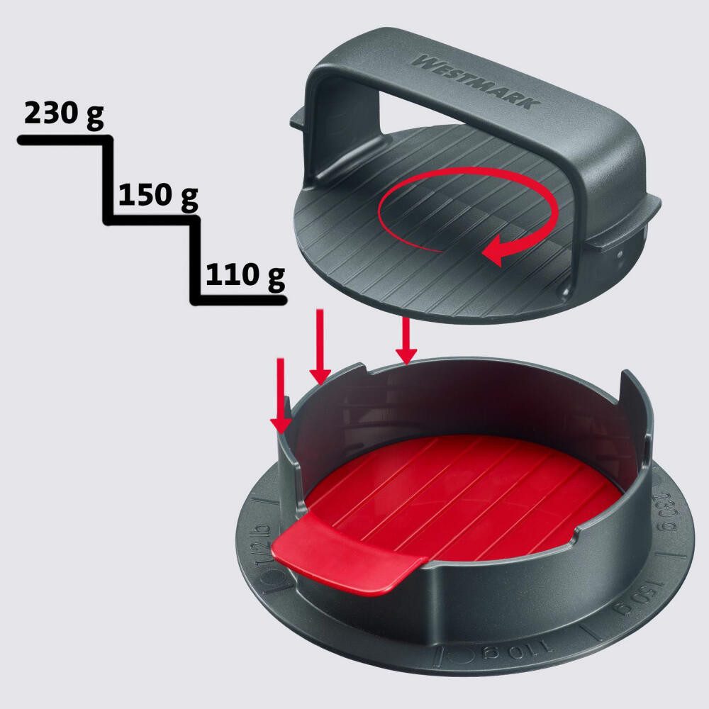 WESTMARK Hamburger Maker formt 3 Pattie-Größen, mit Hebevorrichtung, Vario Plus