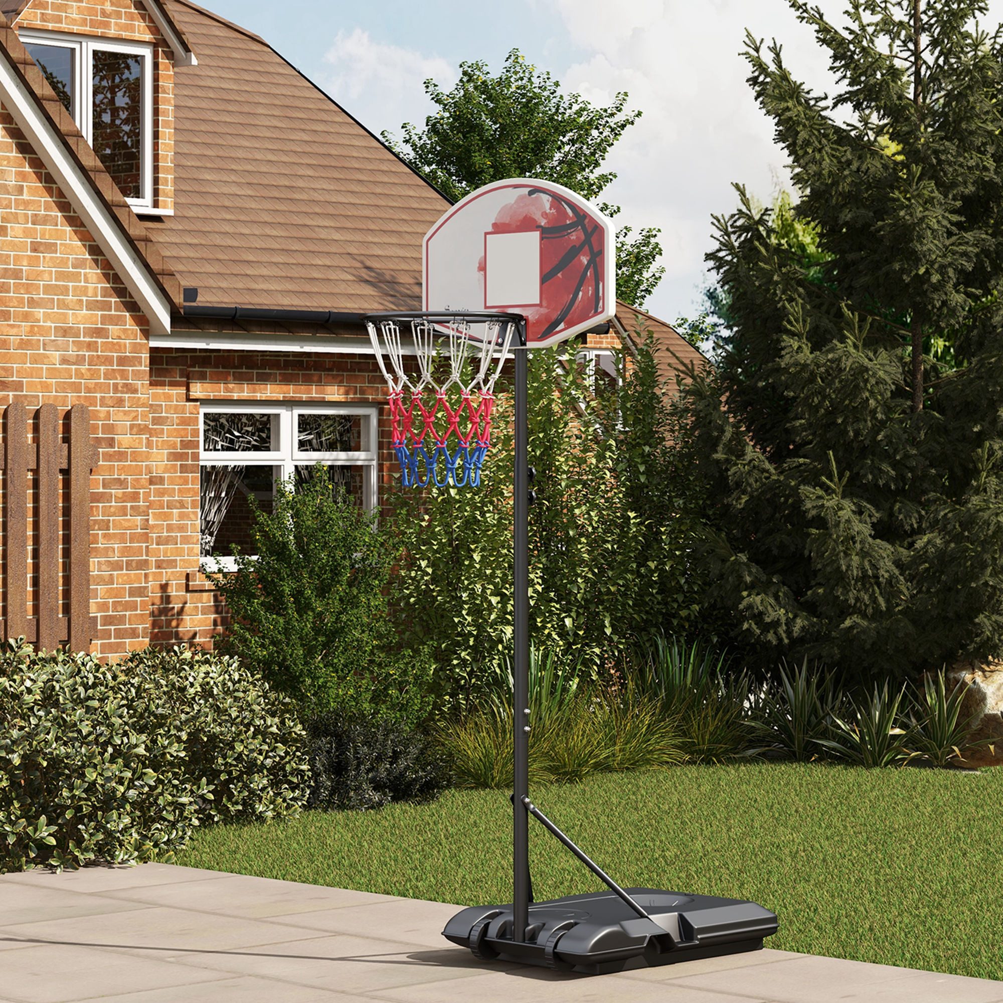 SPORTNOW Basketballständer Ständer, 179-209 cm höhenverstellbar, mit Rollen, Standfuß (Basketballanlage, 1-St., Basketballkorb), Outdoor, Stahl, Mehrfarbig