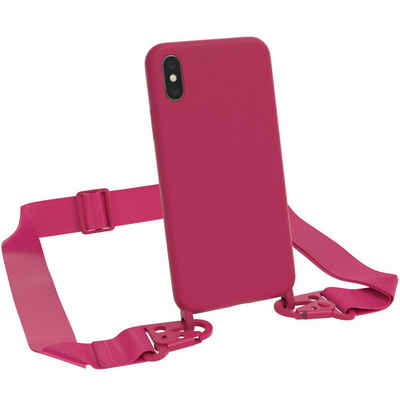 EAZY CASE Handykette Breitband Kette für Apple iPhone X / iPhone XS 5,8 Zoll, 2 in 1 Hülle abnehmbarer Kordel Carabiner Necklace Backcover Rosé Gold