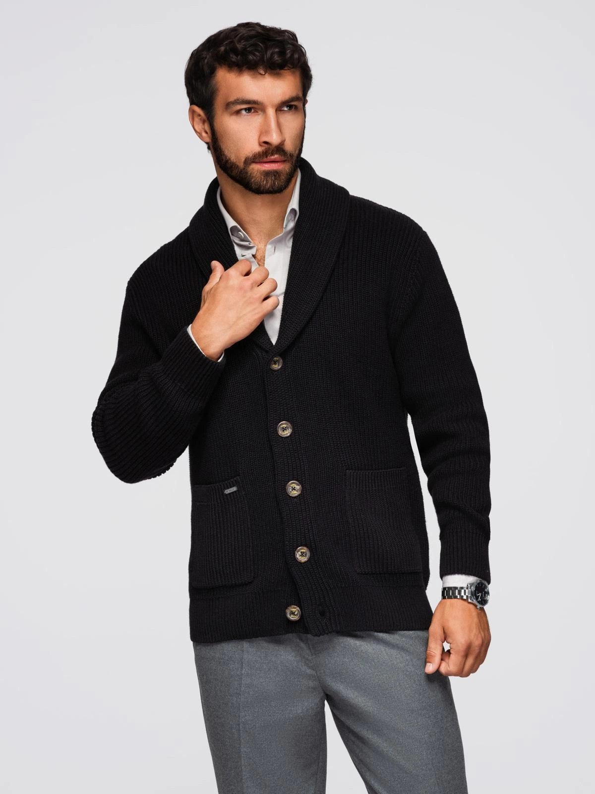 OMBRE Cardigan Herren-Strickjacke aus Baumwolle mit Schalkragen