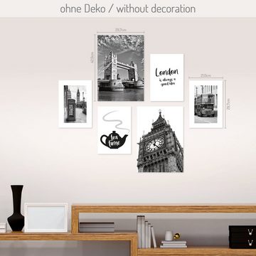 Kreative Feder Poster, London, Stadt, City, England, Britisch, Big Ben, London Bridge (Set, 6 St), 6-teiliges Poster-Set, Kunstdruck, Wandbild, Posterwand, Bilderwand, optional mit Rahmen, WP536