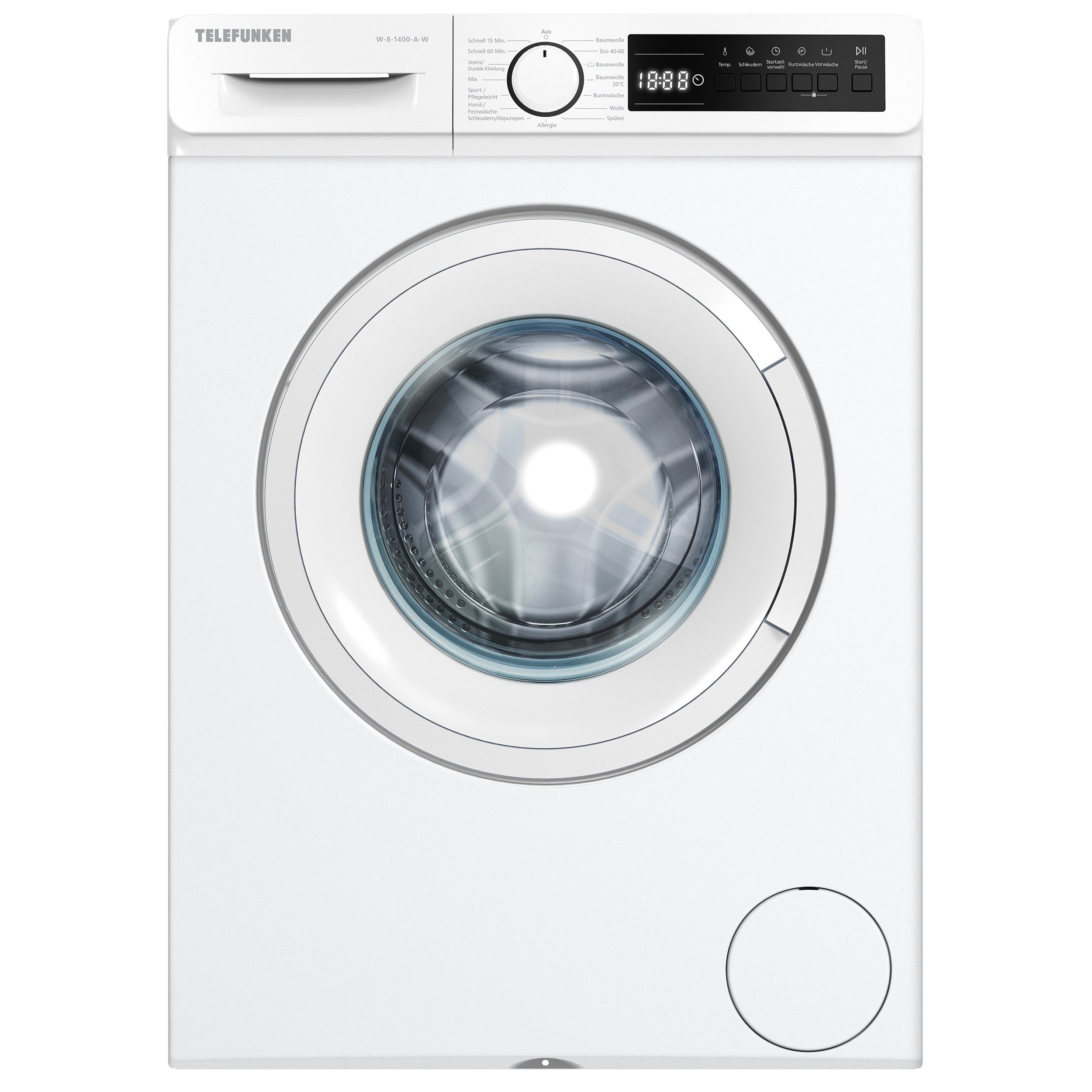 Telefunken Waschmaschine W-8-1400-A-W, 8 kg, 1400 U/min, AquaStop, Inverter Motor, Schontrommel, 8kg, Leise & Effizient, weiß