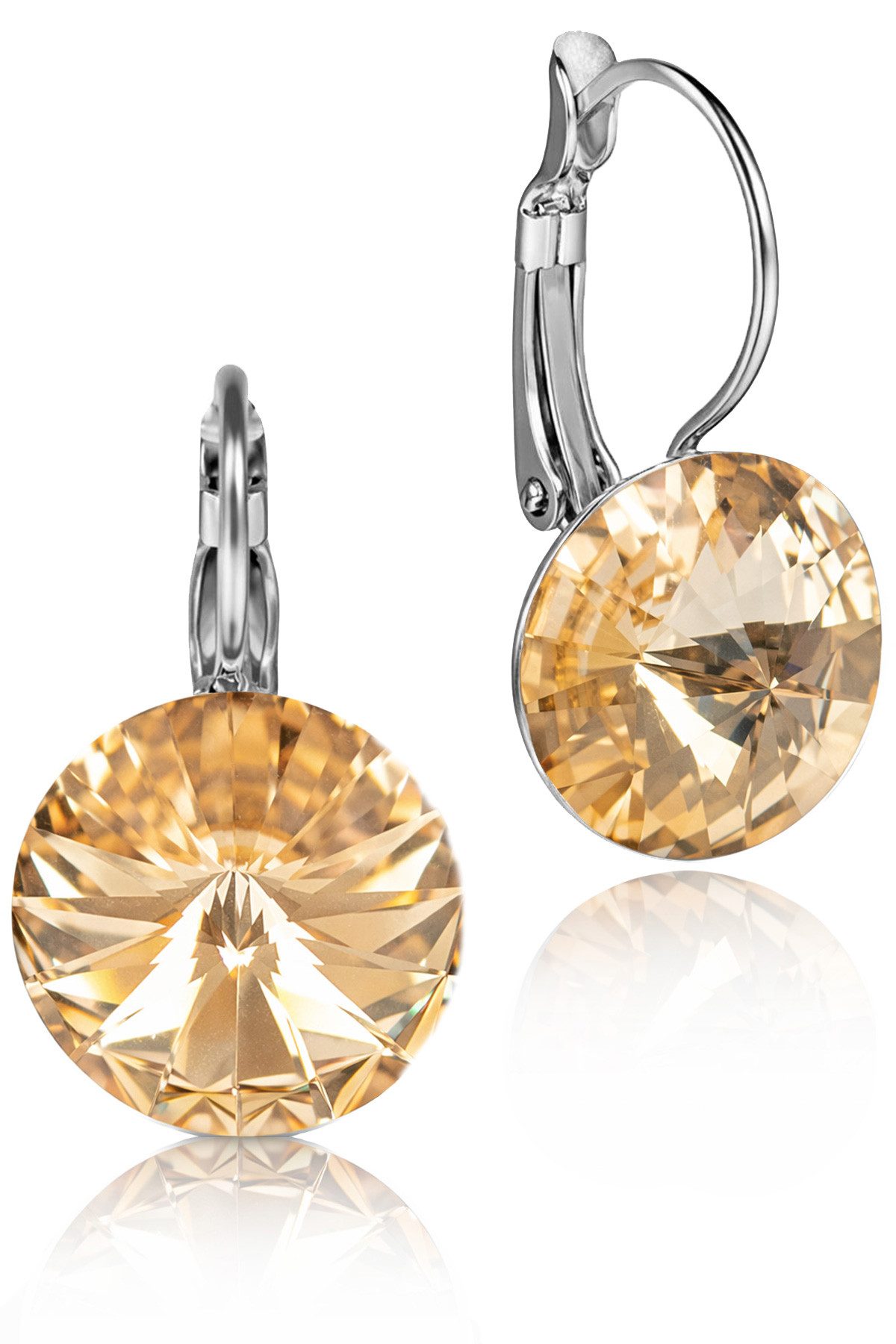 LUISIA® Paar Ohrhänger Silberne Ohrringe "Rivoli" mit 12 mm Kristallen von Swarovski® (2-tlg., inkl. Schmuckbox), Große Farbauswahl
