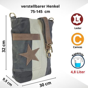 Sunsa Umhängetasche Sunsa Damen Umhängetasche. Vintage Tasche aus Canvas & Leder. Nachhaltige Produkte, Crossbody Schultertasche Bag, Geschenkideen, enthält recyceltes Material, Leder Stern am Front