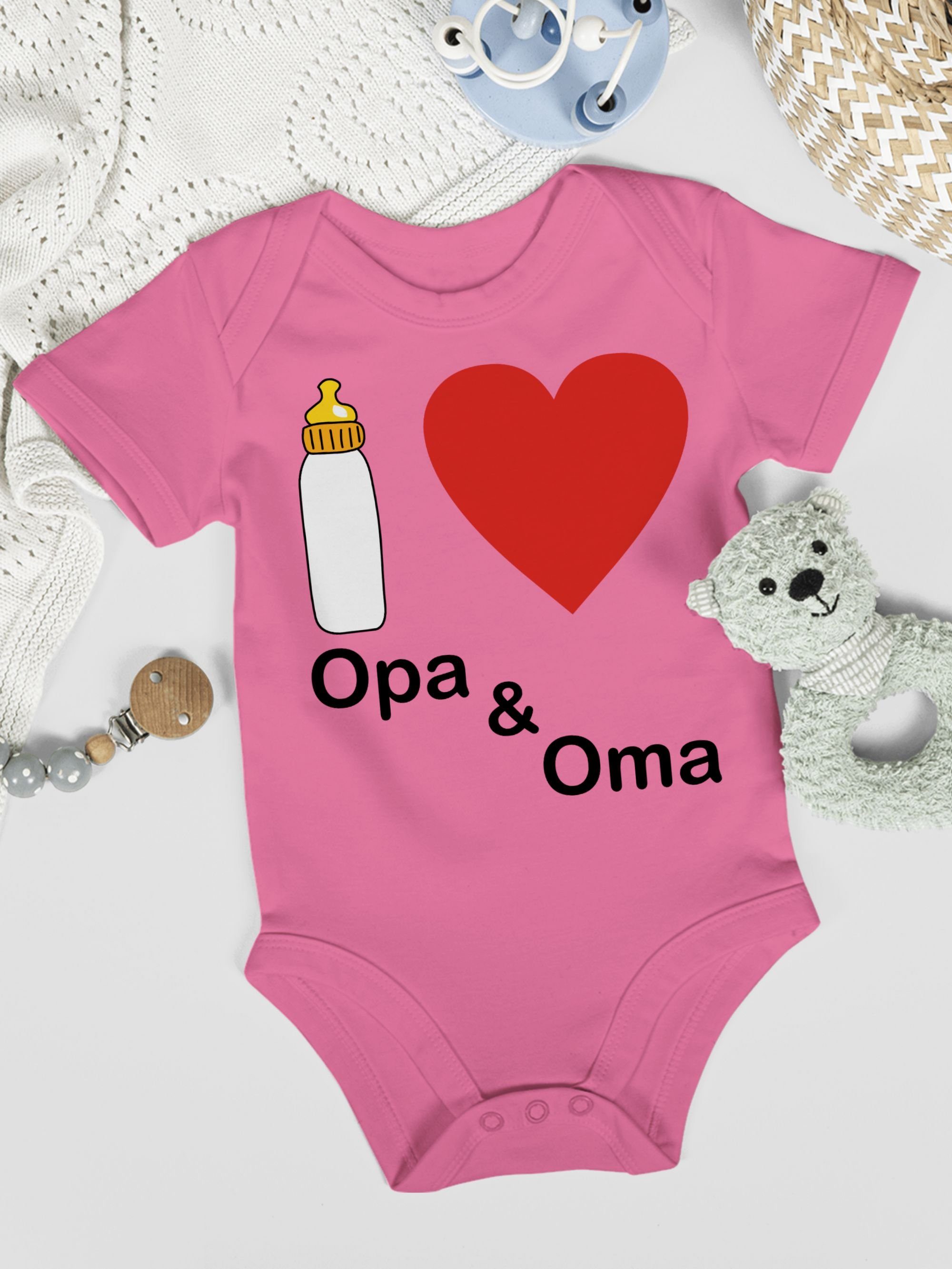 Shirtracer Shirtbody I Aktuelle Trends und Oma Pink love Baby 3 Nuckelflasche Opa