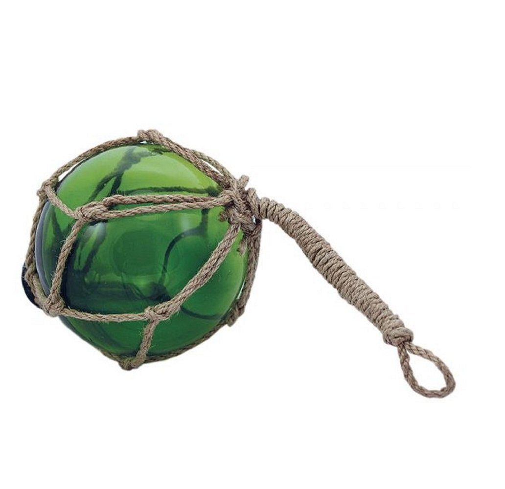 Linoows Dekoobjekt Fischernetz Kugel, Fischerkugel aus Glas im Netz Grün 10 cm, im Jutenetz eingewoben