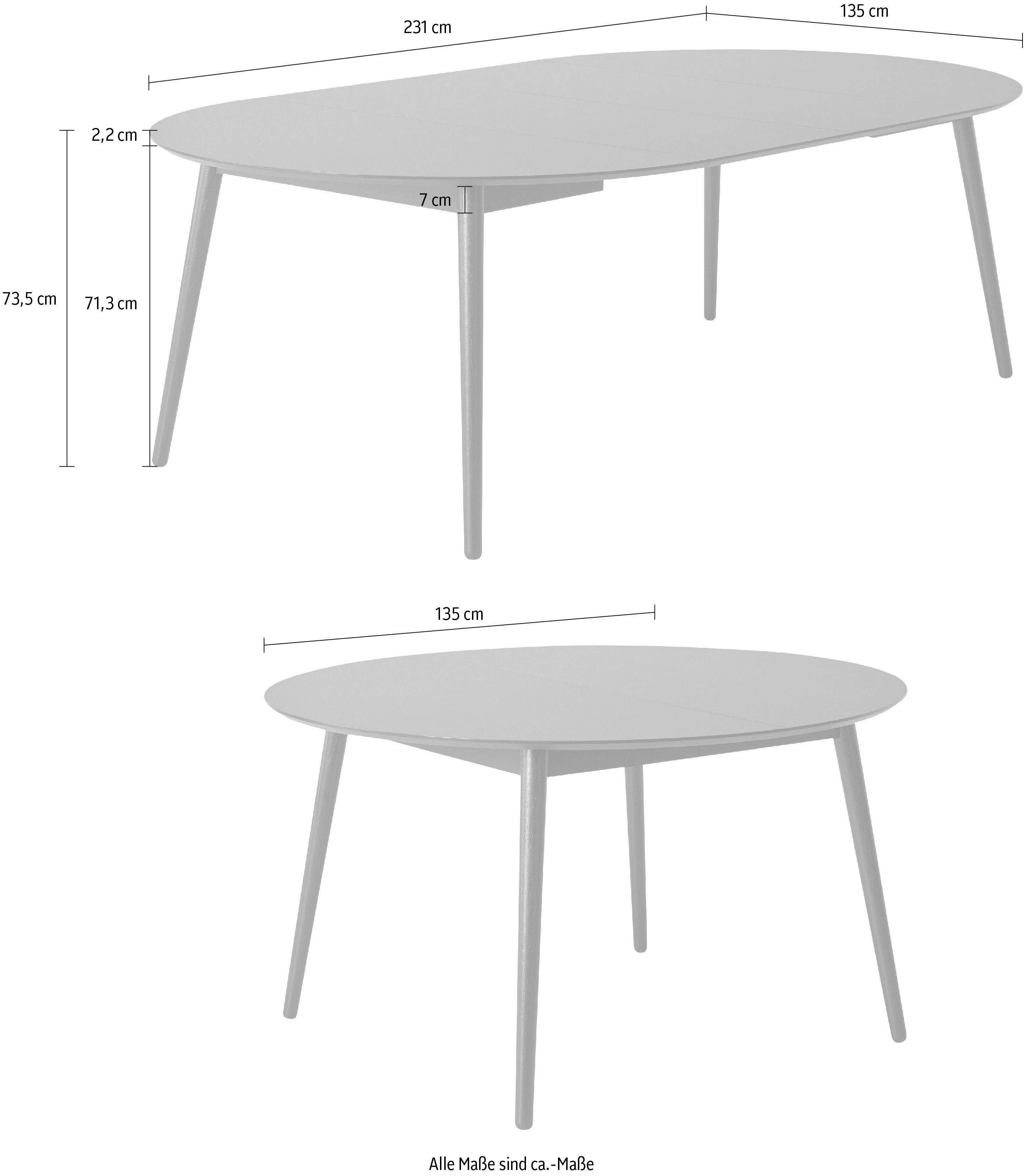 Hammel Furniture Esstisch Meza runde MDF/Laminat, Ø135(231) Hammel, Massivholzgestell Weiß Tischplatte cm, aus by