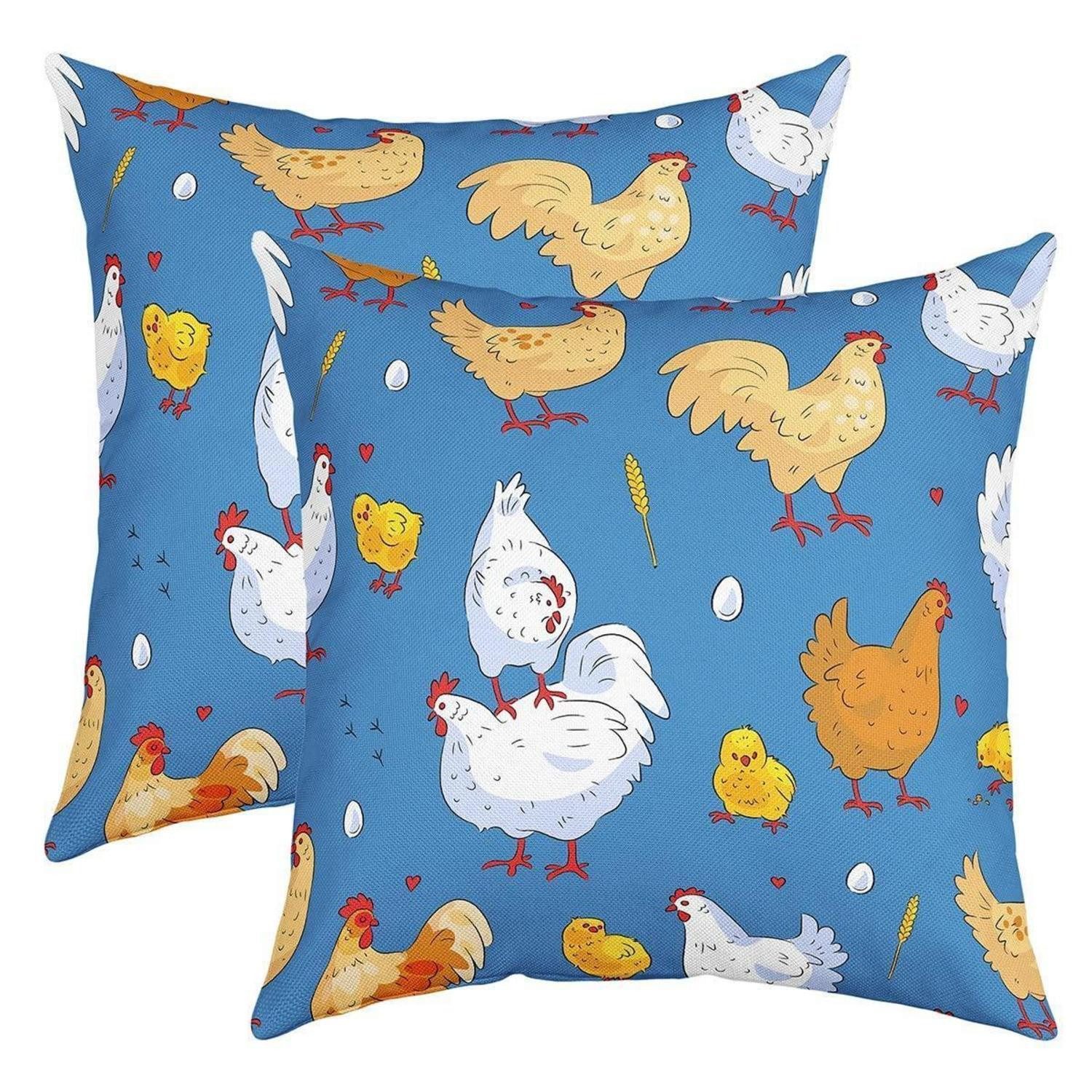 LuxusKollektion Kissenbezüge Kissenbezug Hühner Vintage 45x45cm 2er Set, (2 Stück)