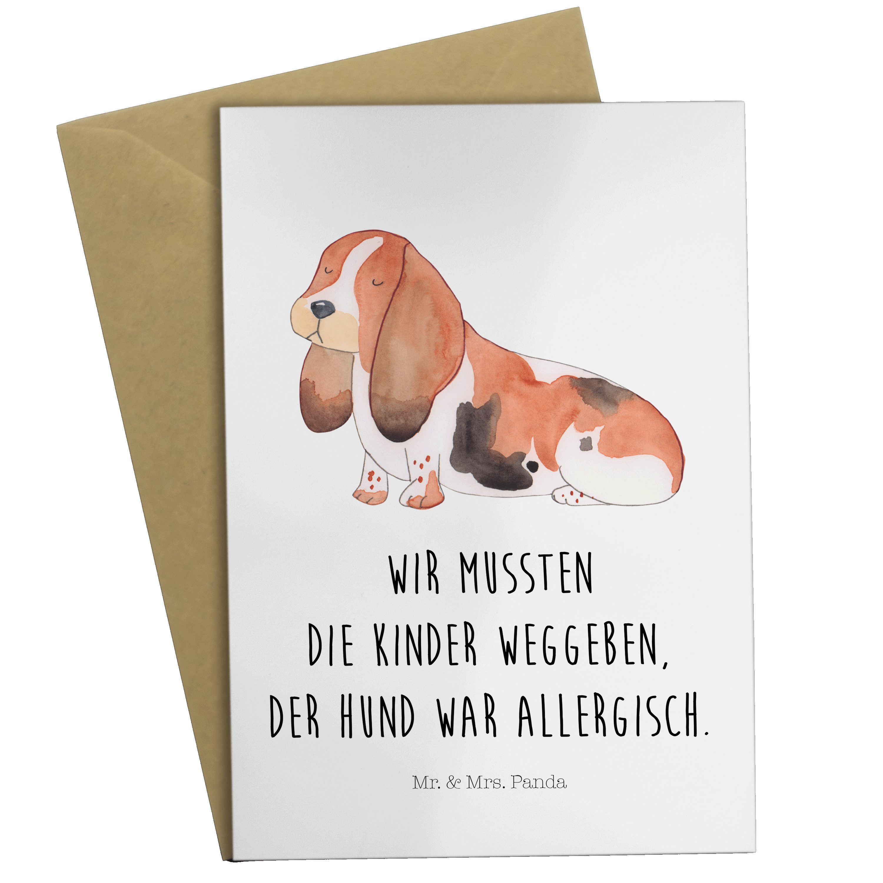 Mr. & Mrs. Panda Grußkarte Hund Basset Hound - Weiß - Geschenk, Hunderasse, Klappkarte, lange Oh