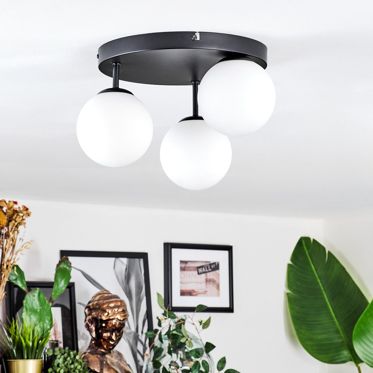 hofstein Stehlampe Deckenlampe aus Metall/Milchglas in Schwarz/Weiß, ohne L günstig online kaufen