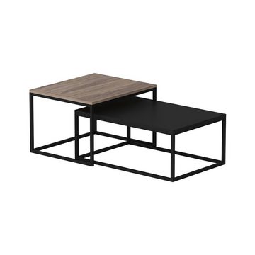 en.casa Satztisch, Aabenraa Couchtisch 2er Set, Metallgestell, Eiche-Optik/Schwarz