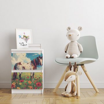 Sunnywall Möbelfolie passend für IKEA Malm Kommode Schrankfolie Aufkleber Pferd Ombre Blume, blasenfreie selbstklebende Folie (SCHRANK NICHT INKLUSIVE)