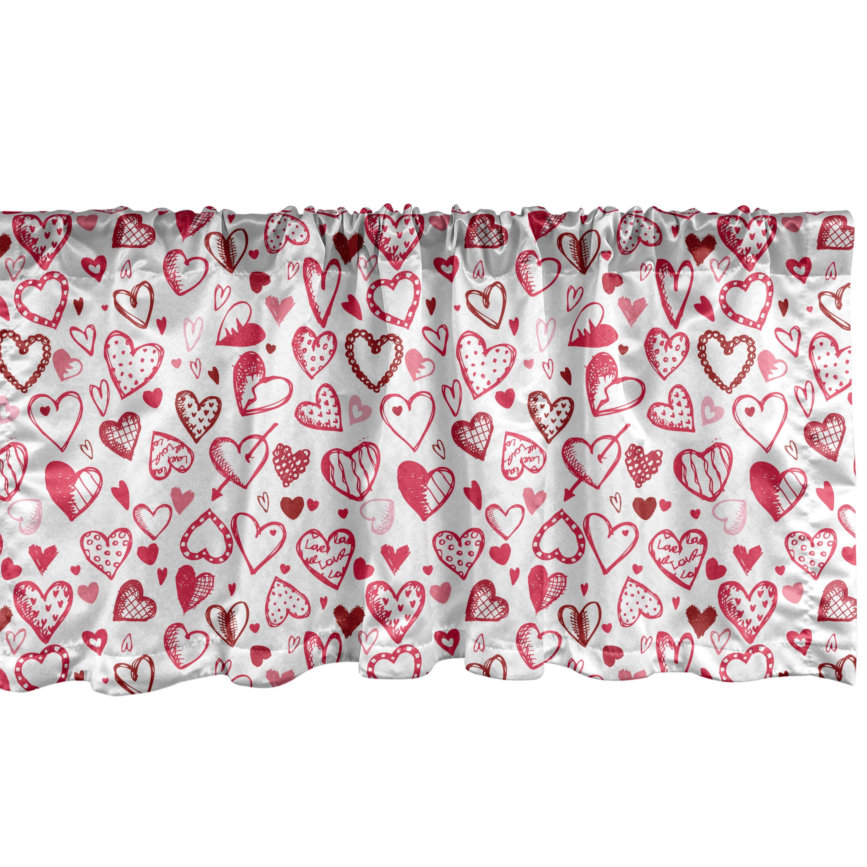 Scheibengardine Vorhang Volant für Küche Schlafzimmer Dekor mit Stangentasche, Abakuhaus, Microfaser, Gekritzel Valentine Hearts Pfeil