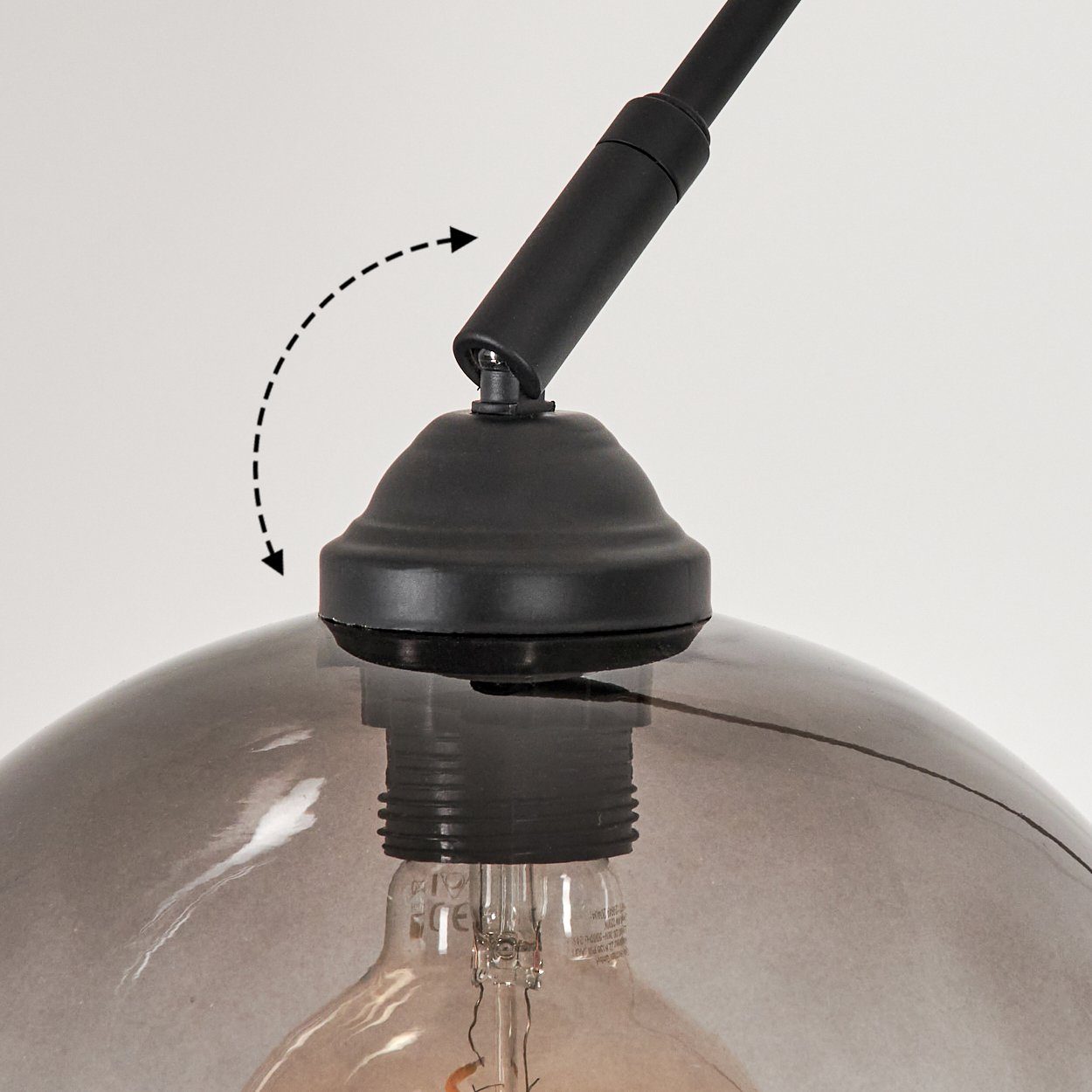 hofstein Bogenlampe Stehlampe aus Metall/Glas/Marmor in Schwarz/Rauchfarben/Klar, ohne Leuchtmittel, verstellbare Bogenlampe Ø24,5cm Marmor-Fuß, 1xE27, ohne Leu – Bild 3 von 5
