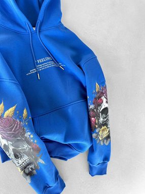 Abluka Hoodie OVERSIZE SKULL ROSE HOODIE BLUE