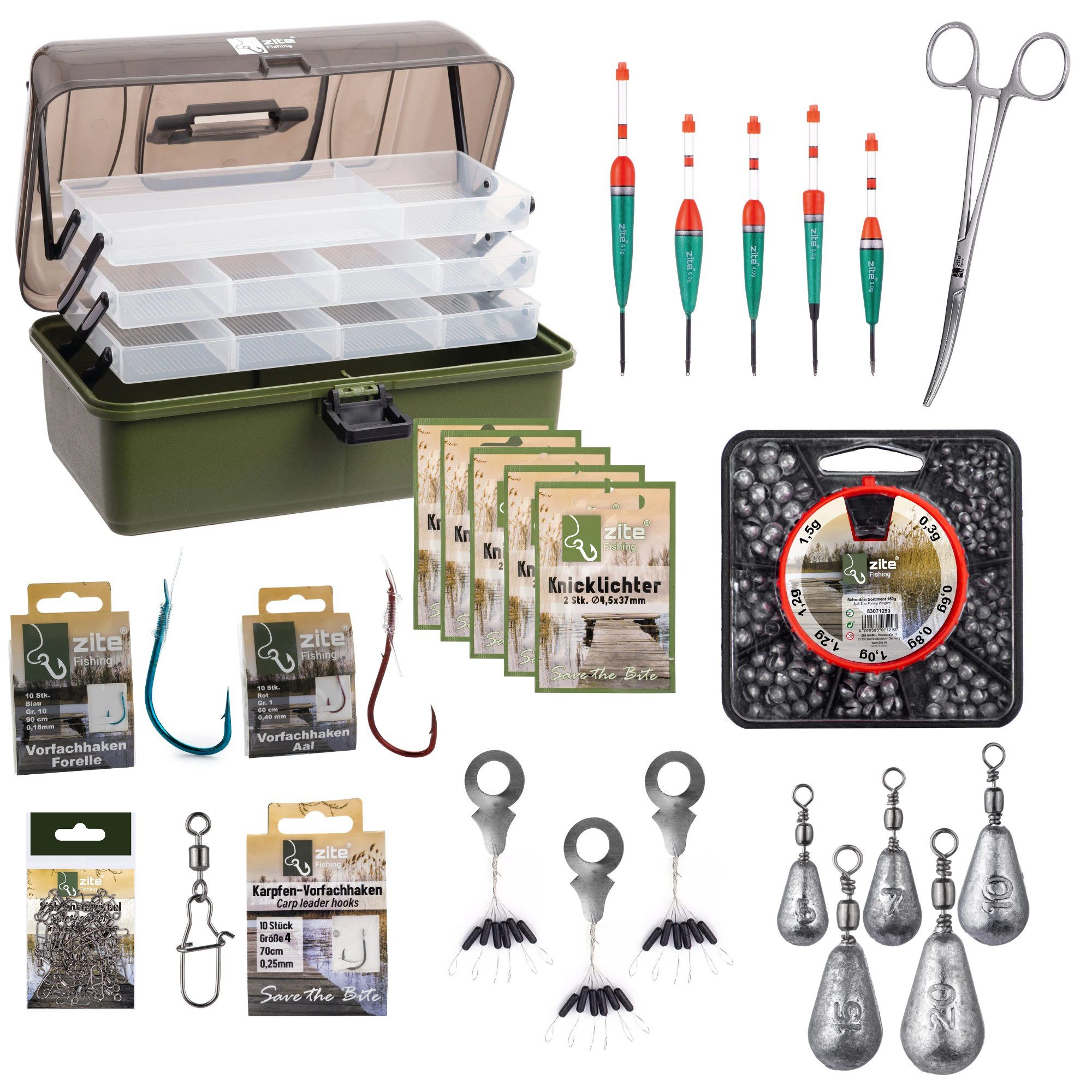 Zite Angelkoffer Angelkoffer Befüllt mit Zubehör wie Posen, Haken, Blei, Zange & Mehr