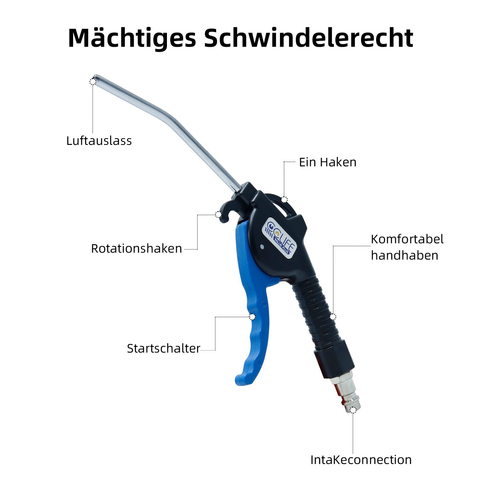 CCLIFE Blaspistole 3 Düsen Druckluftpistole Luftblaspistole 1/4" Druckluft-Ausblaspistole, Set, 2-tlg.