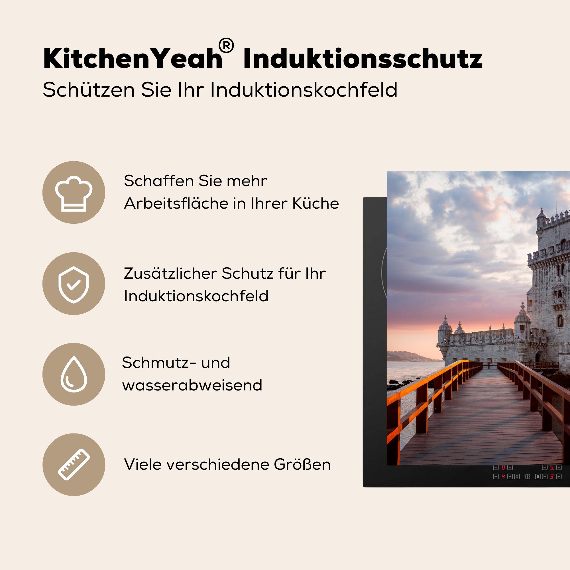 MuchoWow Herd-Abdeckplatte Sonnenaufgang in Portugal, Vinyl, (1 tlg), Cerankochfeld Abdeckung, Herd Abdeckplatten Vinyl, 76x51 cm