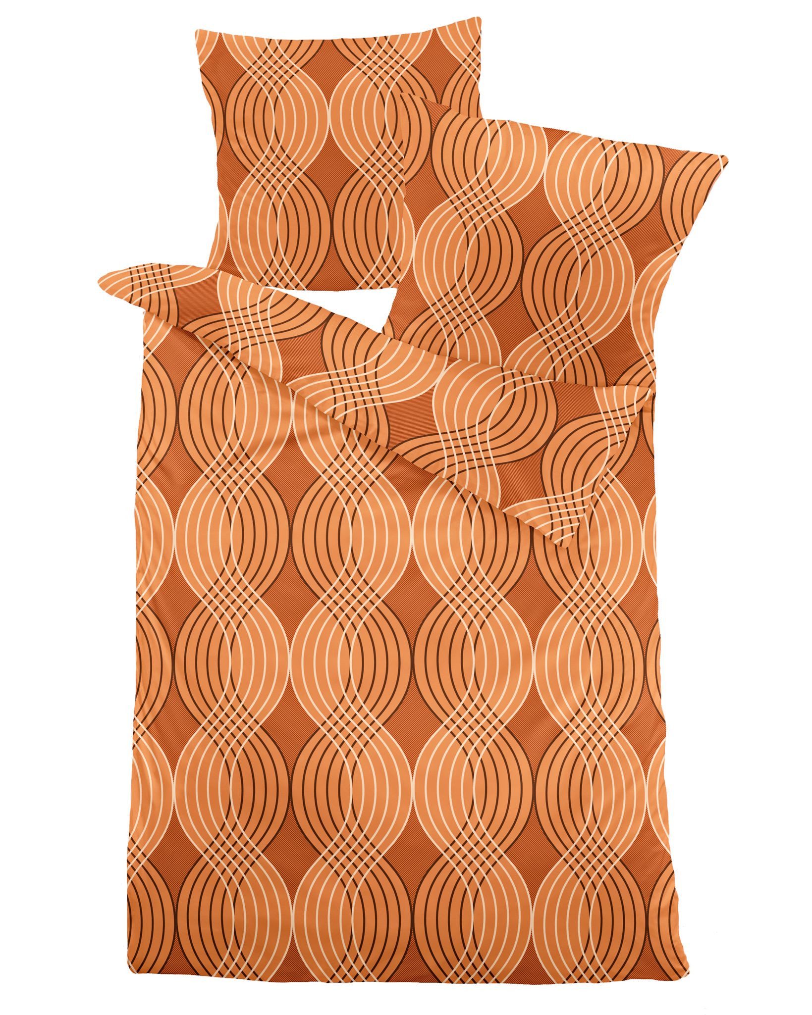JACK Bettwäsche 135x200cm / 155x220cm Wellen Linien in Orange Braun, Biber, 2 teilig, Stilvolles Muster in warmen Orangetönen