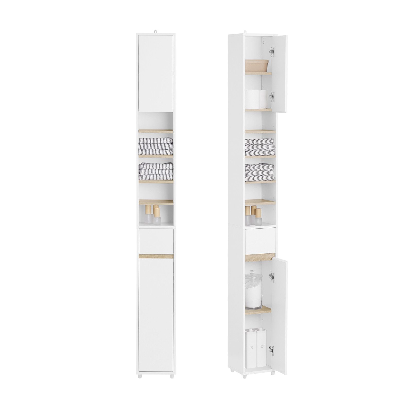 SoBuy Badkommode BZR34-II, Badschrank schmal, Badezimmermöbel, Wasserabweisender, Badzimmerschrank mit verstellbare Ablagen Badkommode schmal Badezimmer