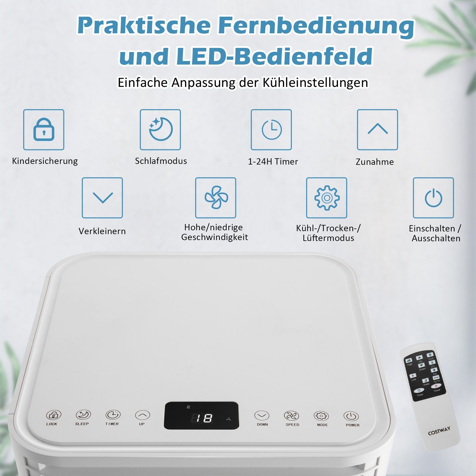 Weiß COSTWAY 3-in-1-Klimagerät, für 16℃-32℃ Fernbedienung, 52m³, 9000BTU/2,6kW,