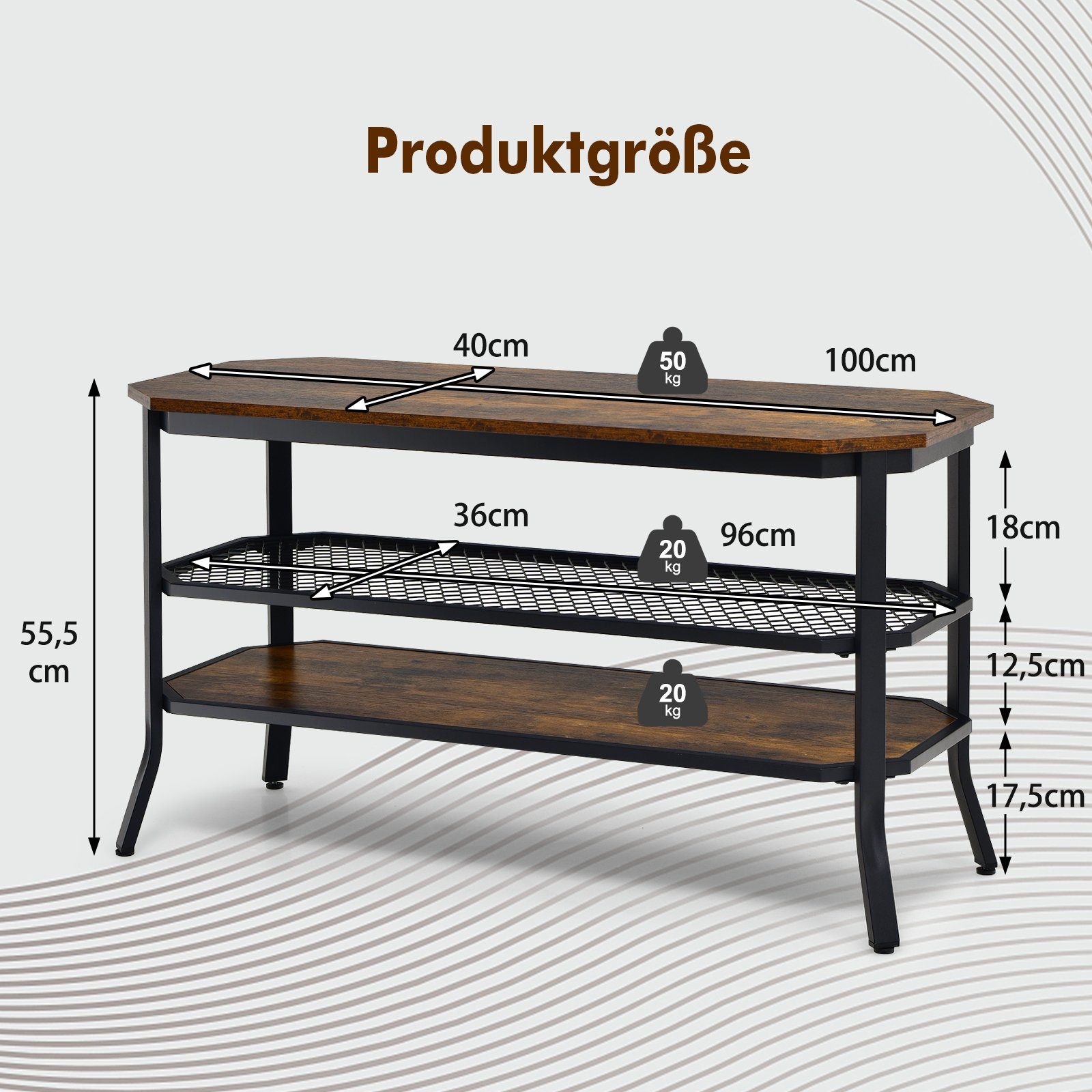 Metallrahmen, mit Ablagen, TV-Regal, 100x40x55,5cm 2 COSTWAY