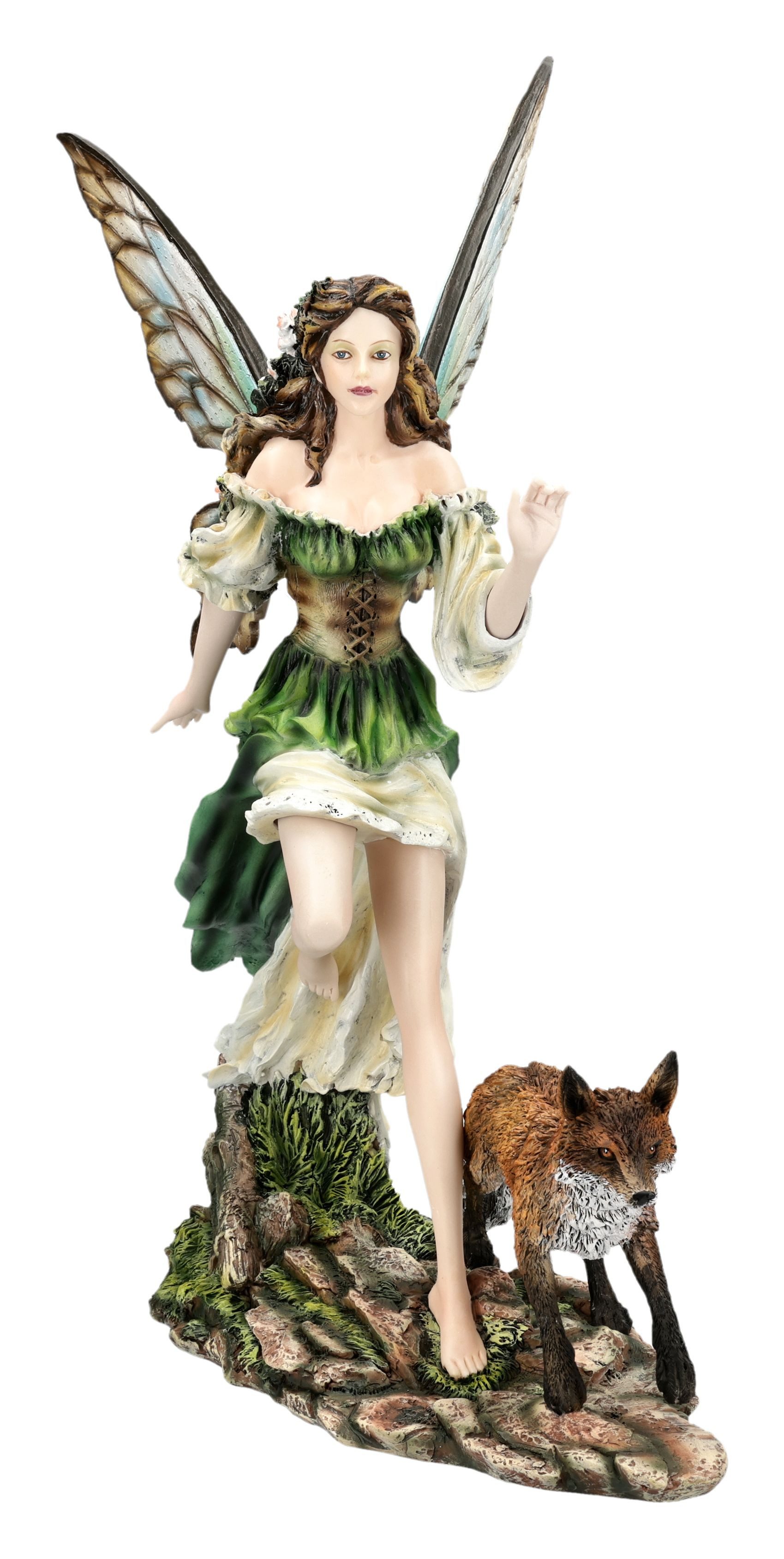 Figuren Shop GmbH Fantasy-Figur Elfenfigur Aelwen – Waldelfe mit Fuchs Statue Märchenwald Deko 40 cm