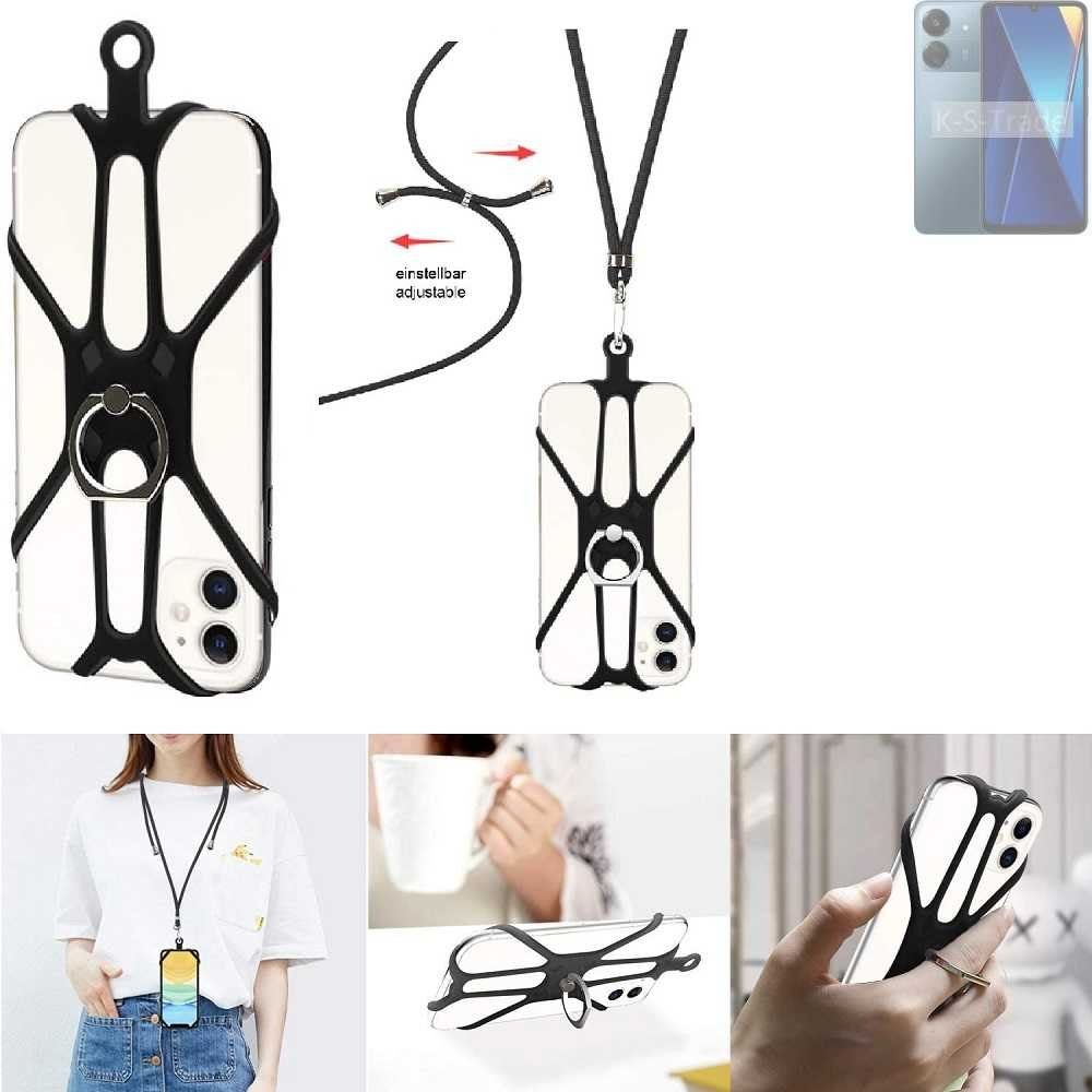 K-S-Trade Handyhülle für Xiaomi POCO C65, 3in1 Handykette Handyband Handykordel Halsband Smartphone-Ring