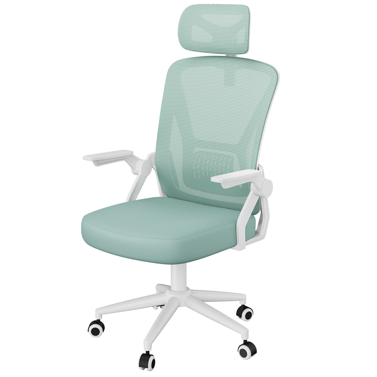 ZAISZE Bürostuhl Ergonomisch Schreibtischstuhl Höhenverstellbar mit Wippfunktion (90° hochklappbaren Armlehnen, ergonomischer Schreibtischstuhl mit Lendenstütze und Kopfstütze, atmungsaktive Netzbespannung, um 360° drehbarer Stuhl)