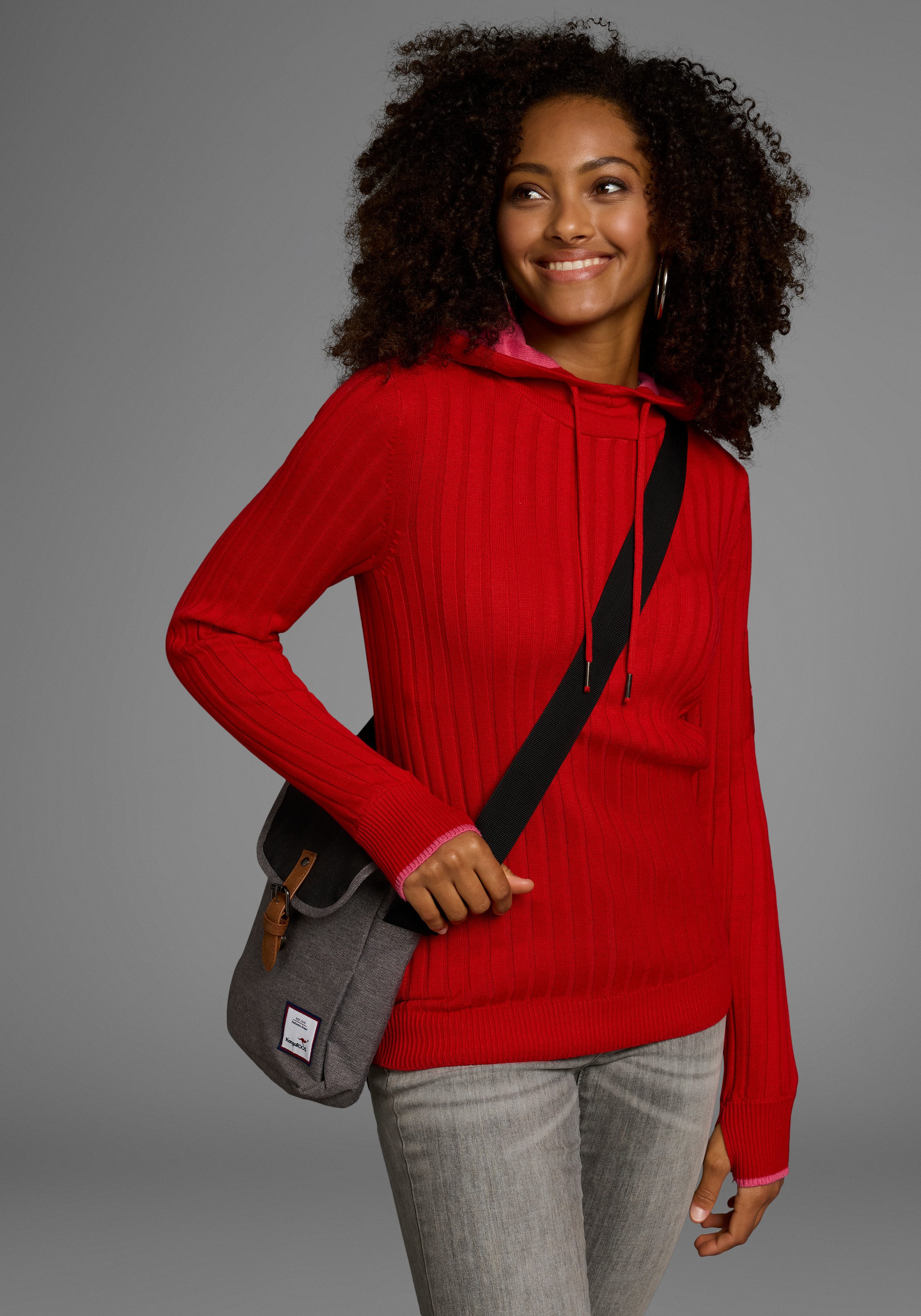 KangaROOS Strickpullover mit kontrastfarbener Kapuzeninnenseite und günstig online kaufen