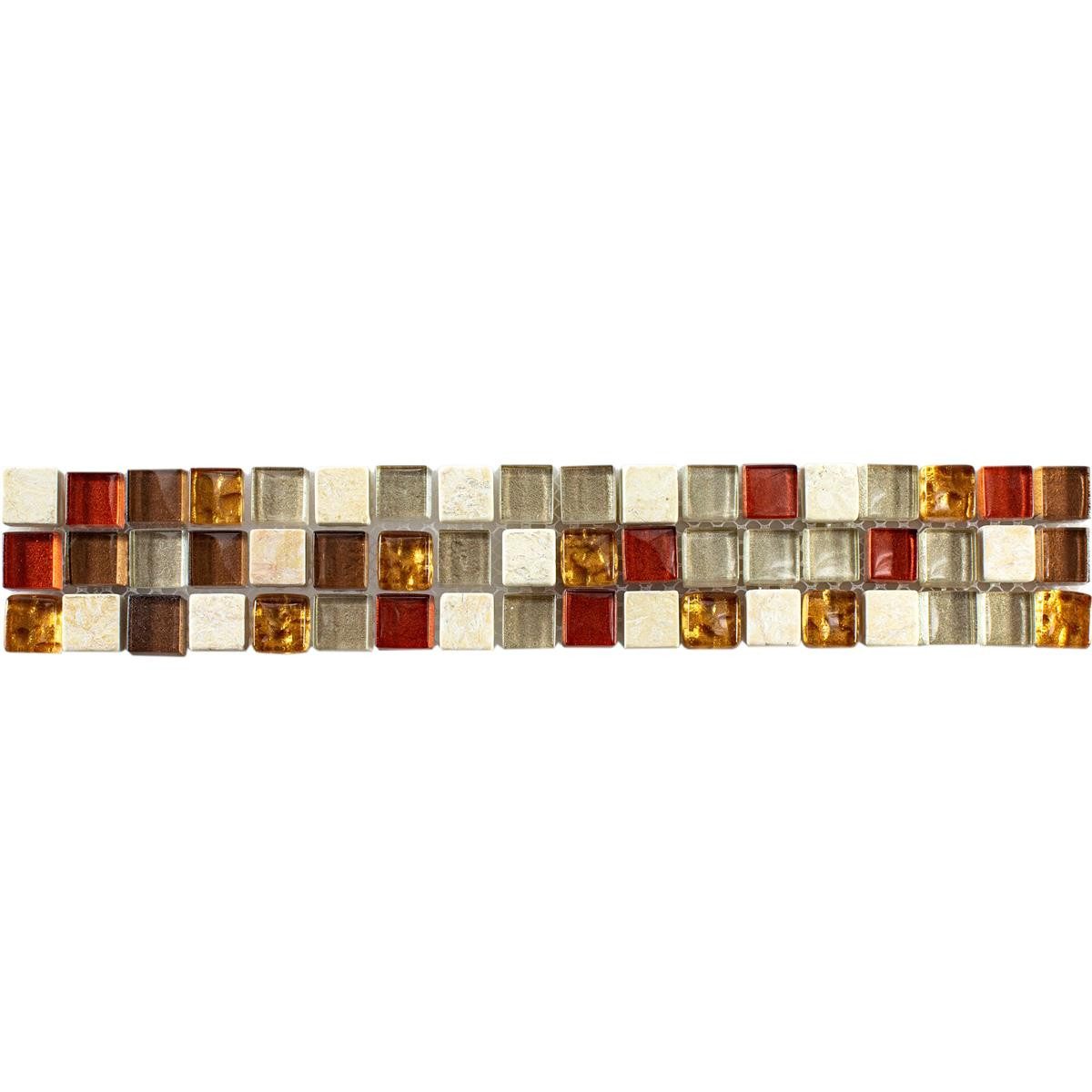 Mosafil Mosaikfliesen Glas Naturstein Bordüre Sparta Cream Bronze Gold, Glas-Marmor 30.000x4.800, gold-bronze-cream, Verlegefertig auf ein Netz geklebt - Wasserfest