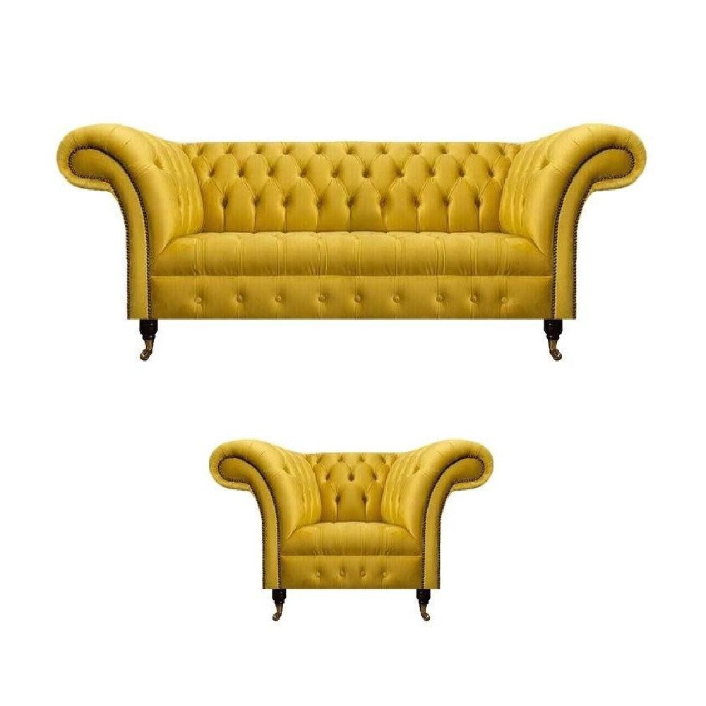 JVmoebel Chesterfield-Sofa Designer Gelbe Chesterfield Sitzmöbel Moderner Dreisitzer Edler Sessel, Made in Europa