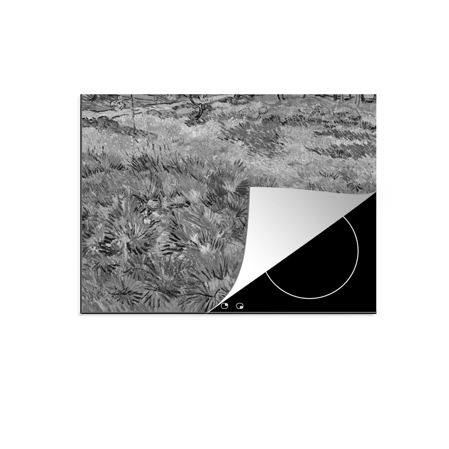 MuchoWow Herdblende-/Abdeckplatte Grasfeld mit Blumen und Schmetterlingen - Vincent van Gogh - Schwarz, Vinyl, (1 tlg), 60x52 cm, Mobile Arbeitsfläche nutzbar, Ceranfeldabdeckung