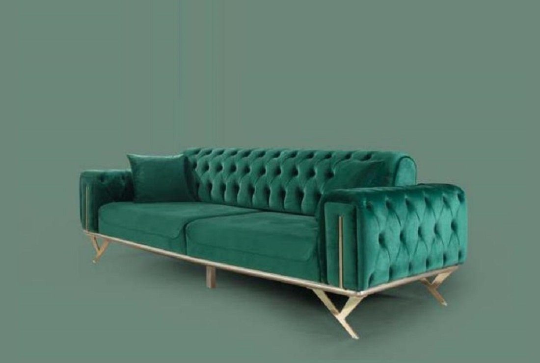 JVmoebel Sofa Dreisitzer Sofa Sitzpolster Chesterfield Stoff Couch Modern Grün