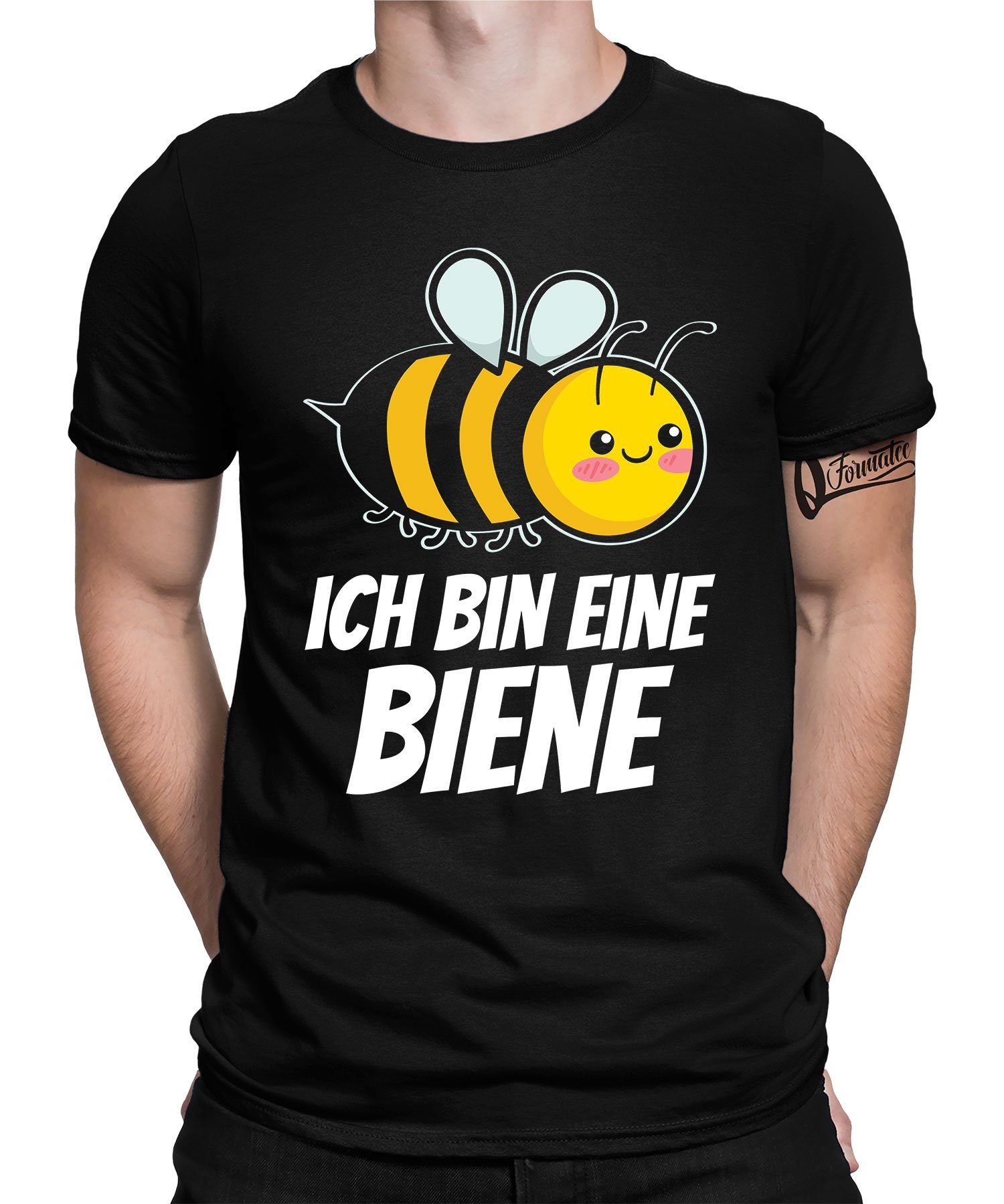 Kurzarmshirt T-Shirt Imker Honig bin Quattro eine (1-tlg) Formatee Süß Schwarz Herren Ich Biene