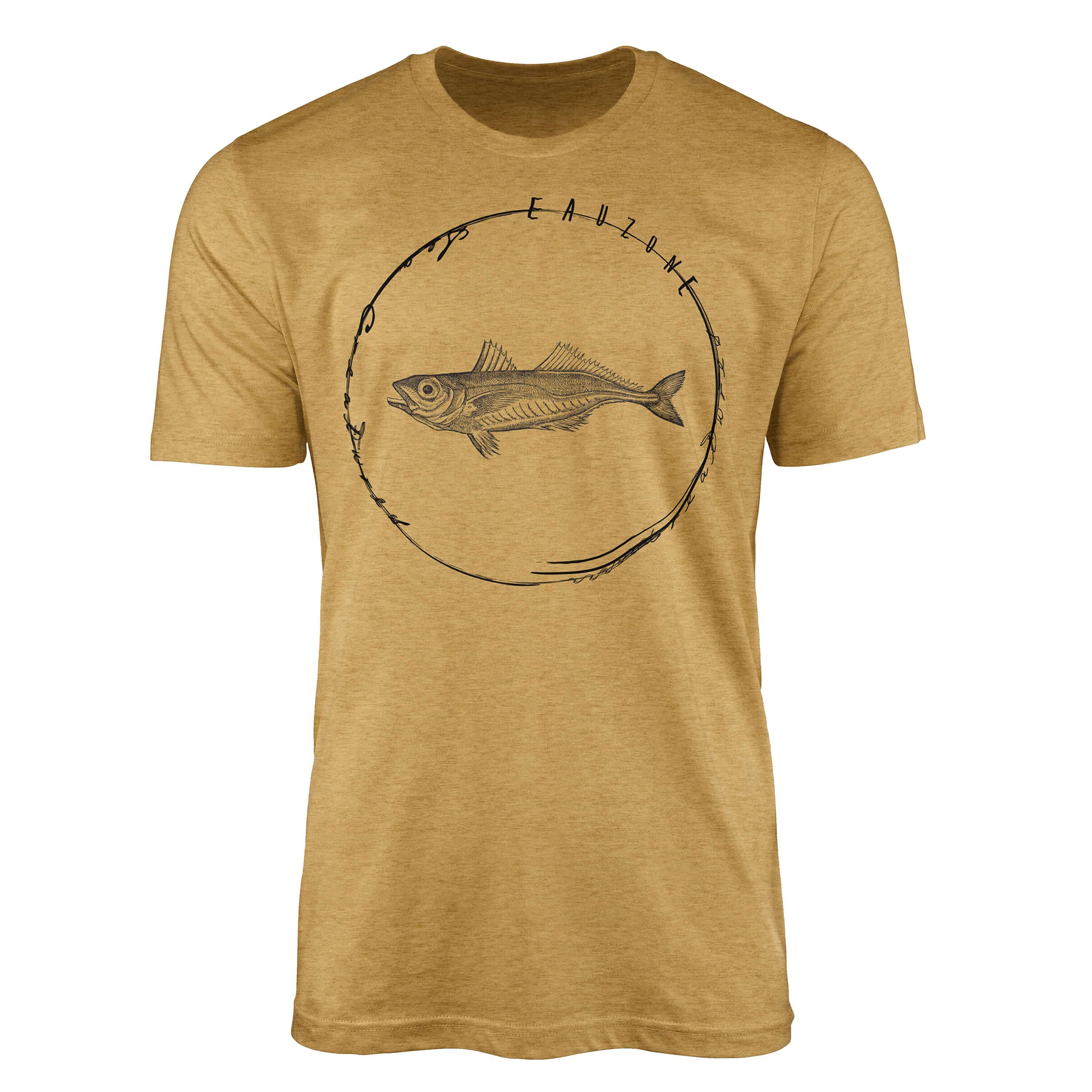 Sinus Art T-Shirt T-Shirt Tiefsee Fische - Serie: Sea Creatures, feine Struktur und sportlicher Schnitt / Sea 058 Antique Gold