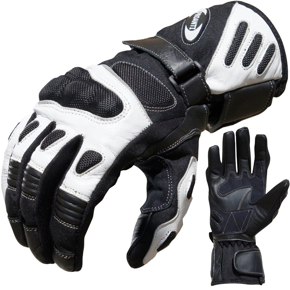 PROANTI Motorradhandschuhe Leder/Cordura weiß-schwarz aus