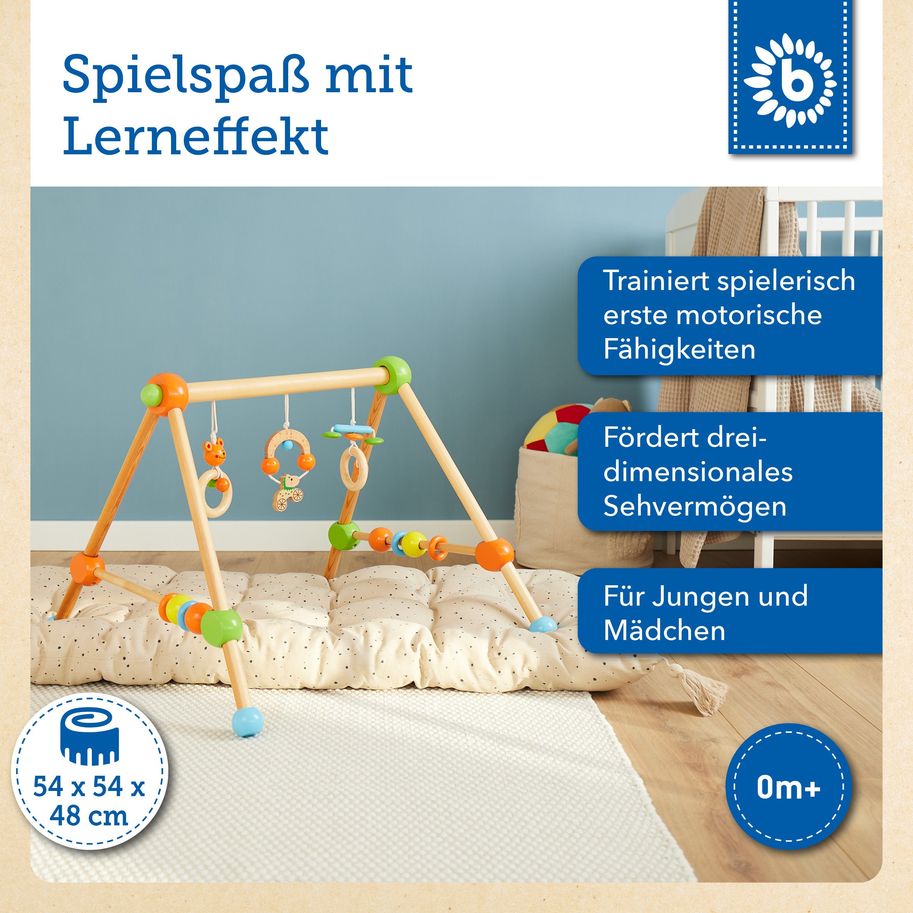 BIECO Baby Gym Bieco Spieltrapez Spielbogen Baby Holz mit Figuren & Kugeln