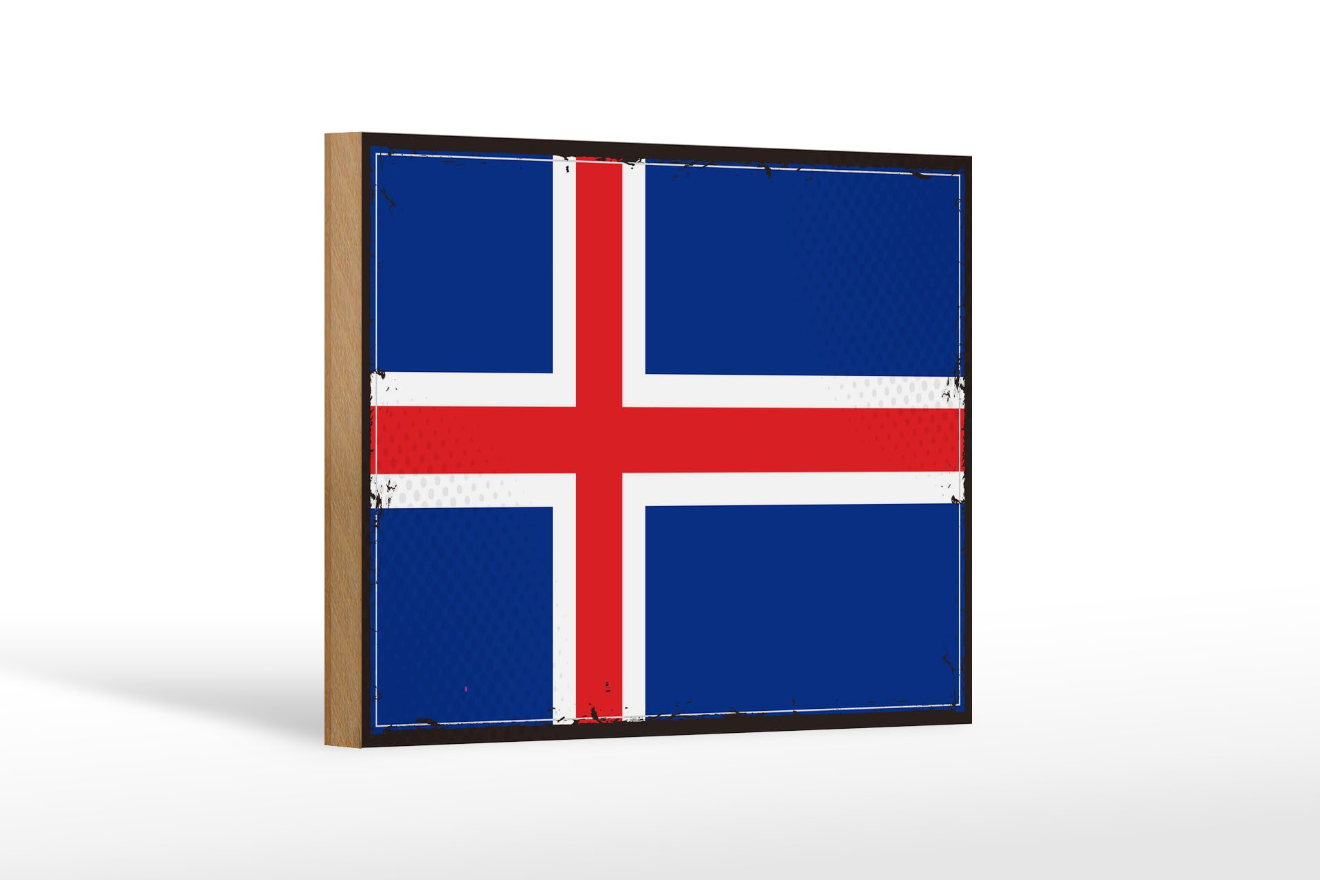 Femer GmbH Holzbild Flagge Islands 18x12 cm Retro Flag of Iceland, Flaggen (1 St), Glatte Holzfaserplatte (MDF), vorn beschichtet