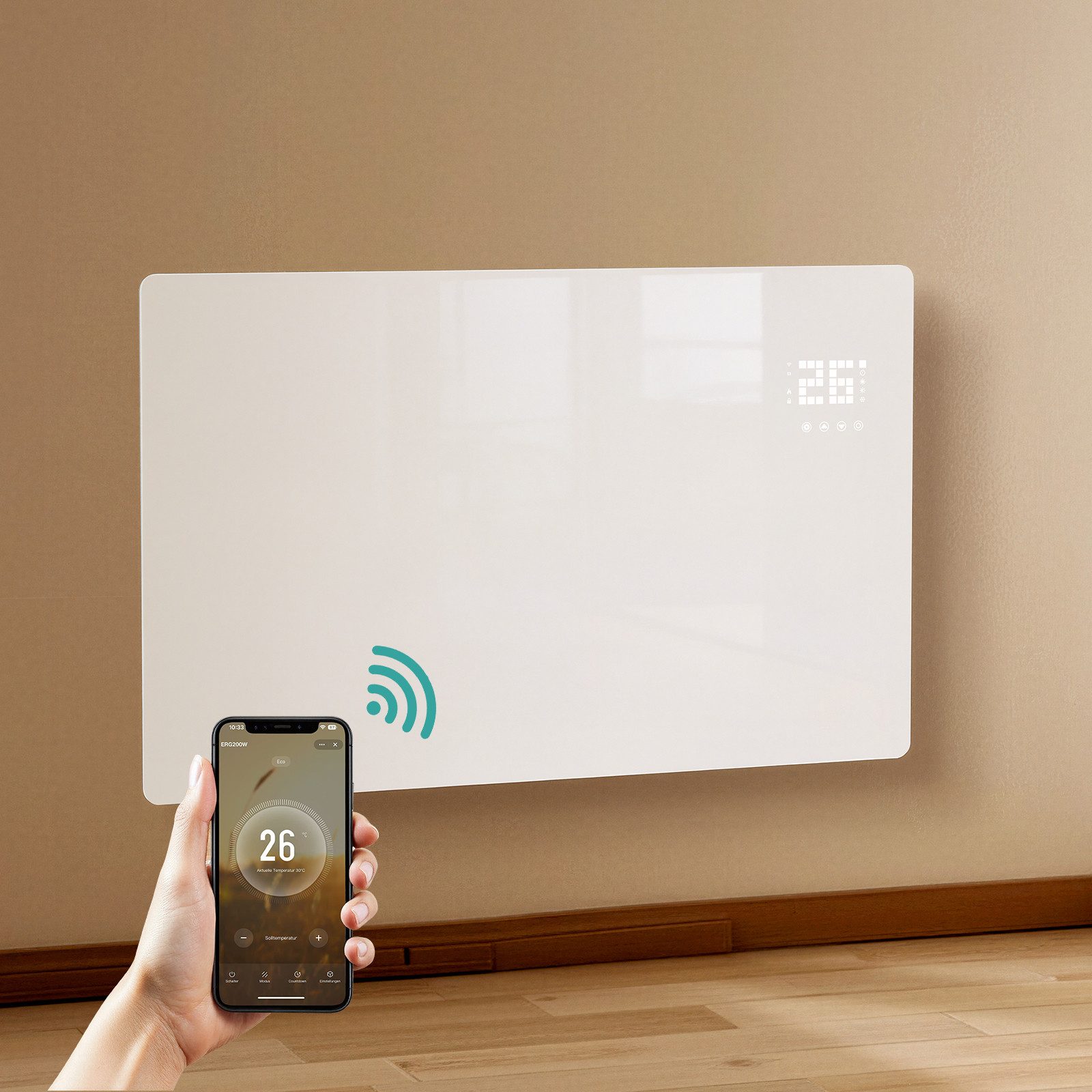 EMKE Elektro-Heizkörper 2000W Elektrisch Heizpaneel Elektro Heizkörper mit Überhitzungsschutz, Glaskonvektor WiFi App Steuerung Stand Wandmontage Kindersicherung