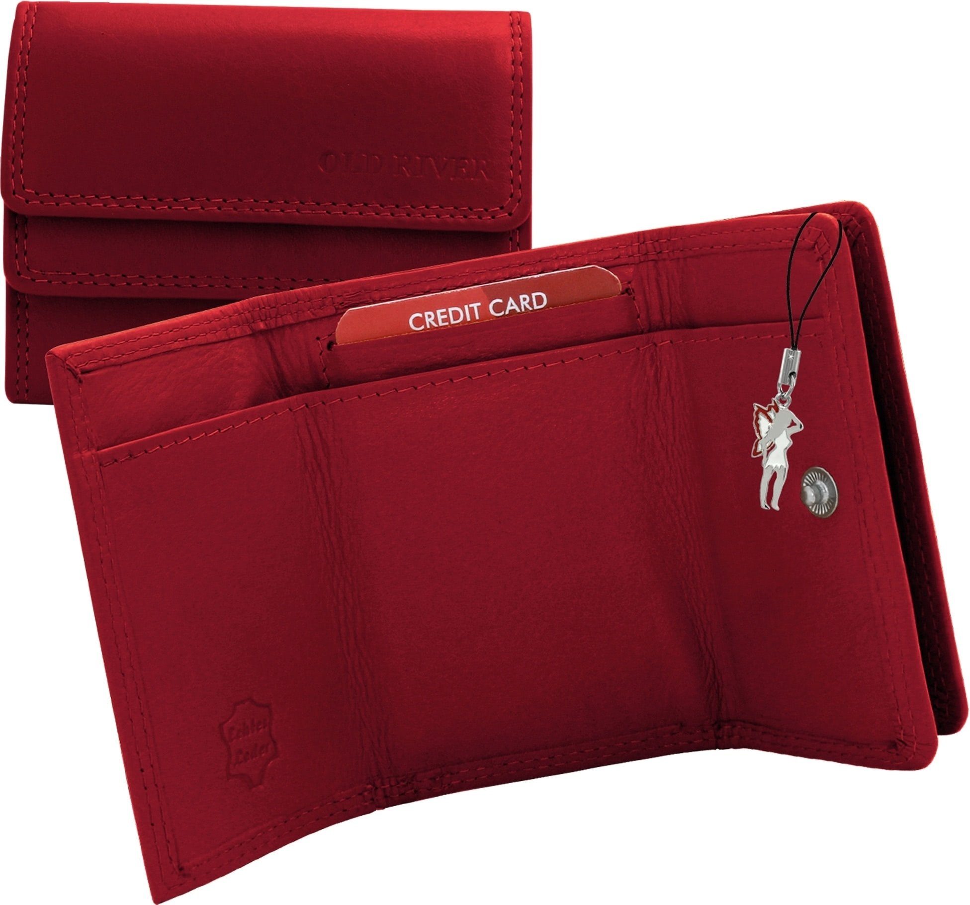 Old River Geldbörse Old River Minibörse Geldbörse rot Leder (Portemonnaie, Portemonnaie), Damen, Jugend Echtleder Geldbörse Размер ca. 9,8cm, rot